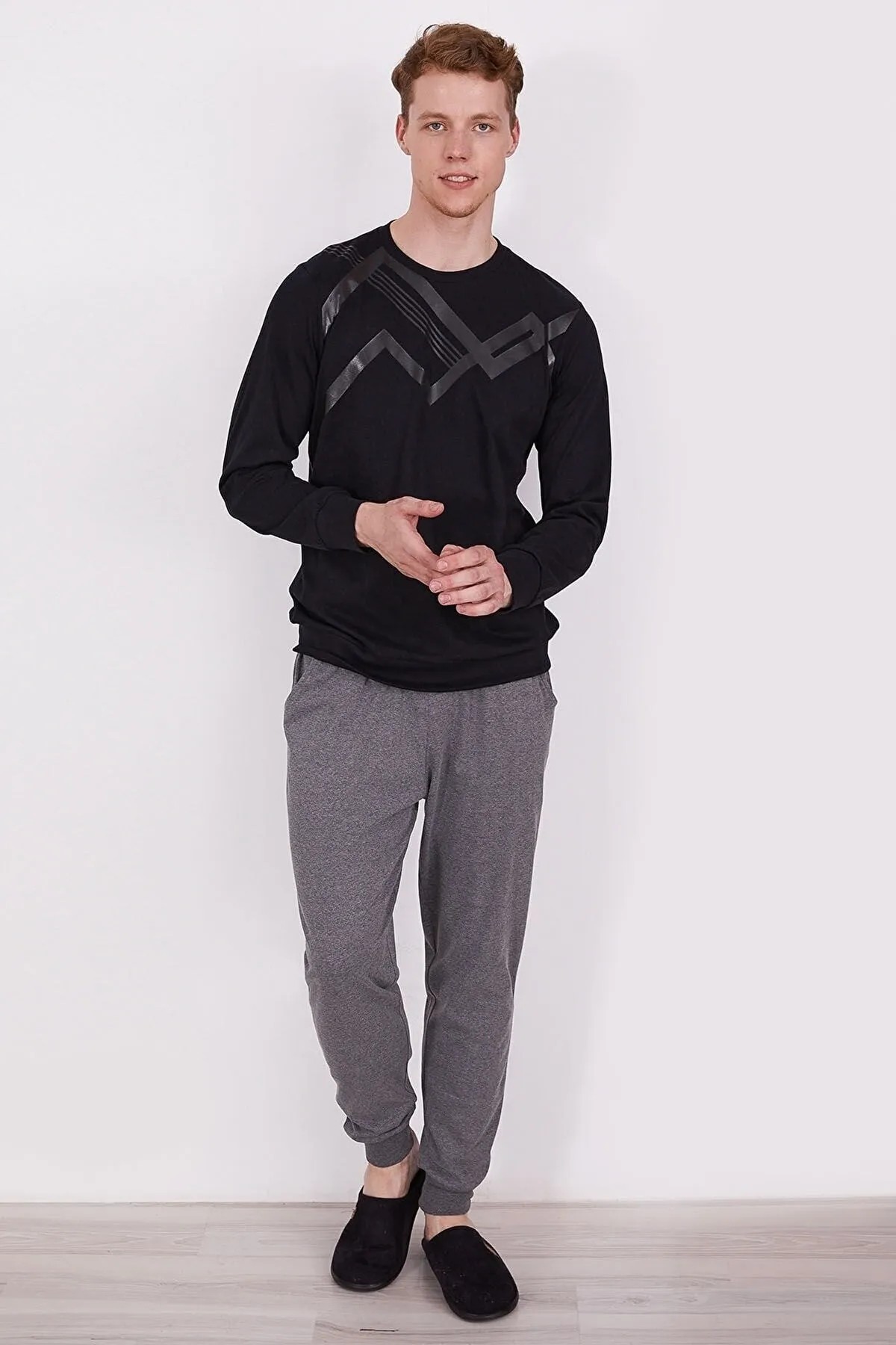 Shaped Siyah Erkek Uzun Kol Pijama Takım