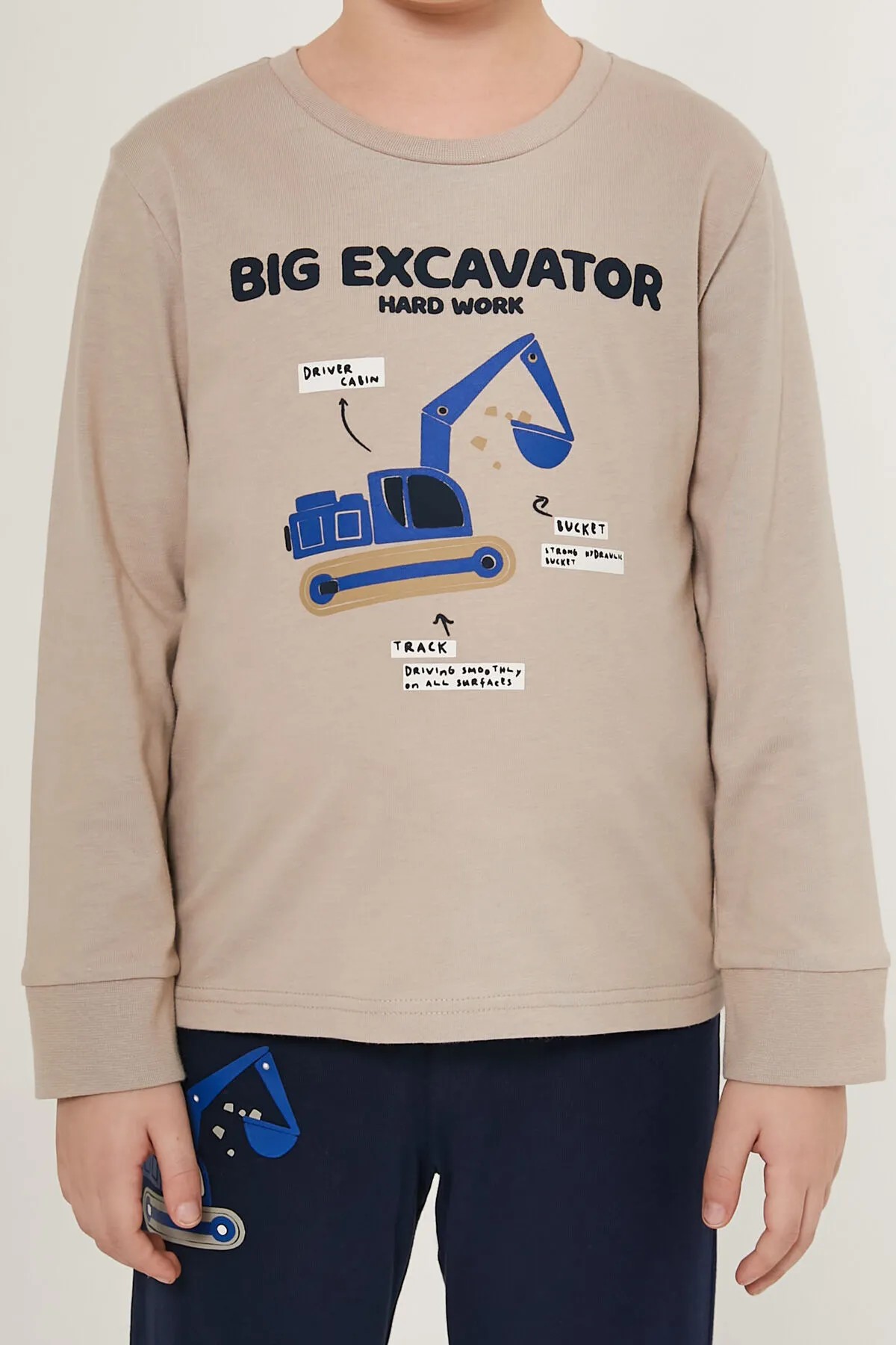 Rolypoly Big Excavator Erkek Çocuk Uzun Kol Pijama Takım Kum Rengi