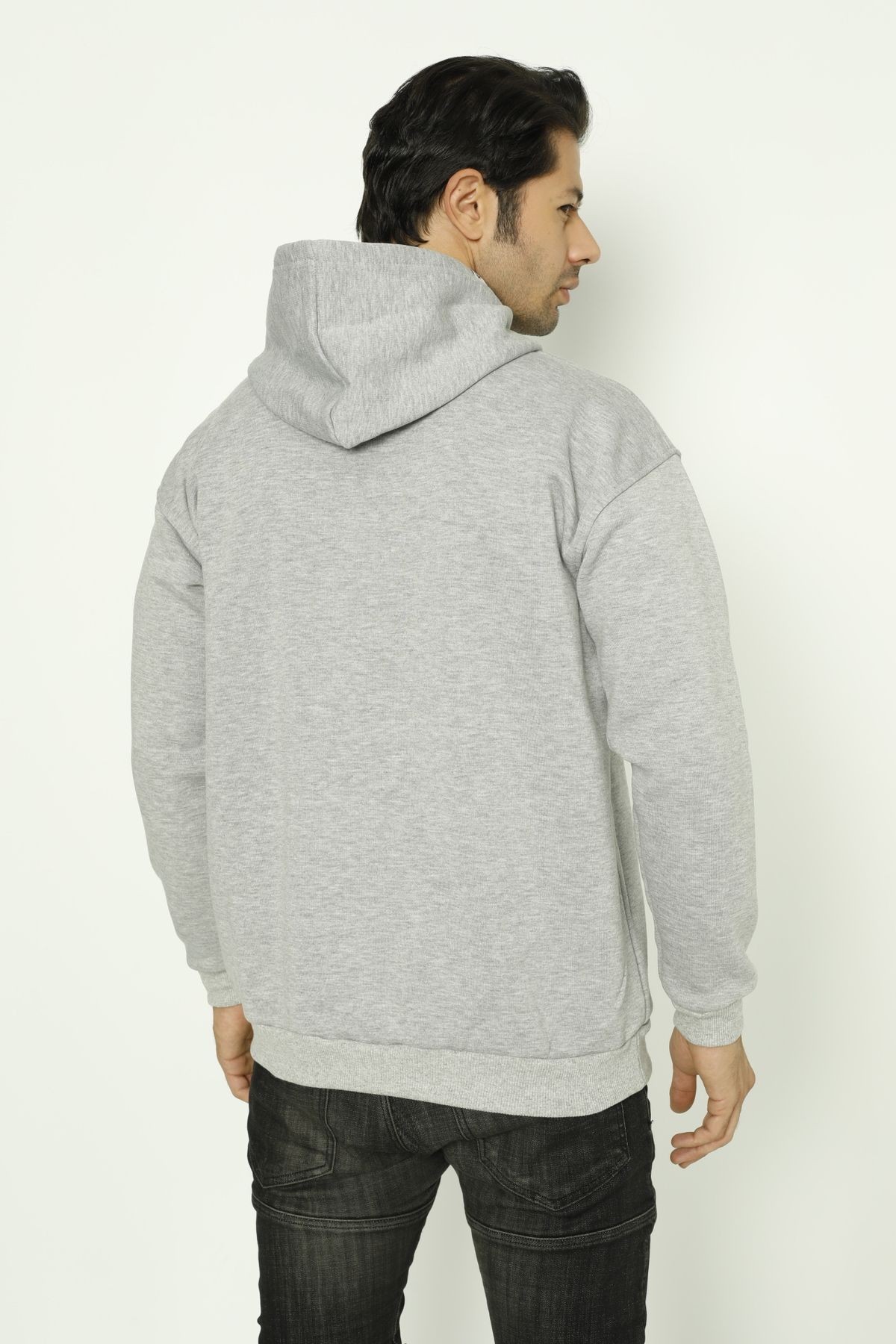 Focus Baskılı Oversize Erkek Kapüşonlu Sweatshirt