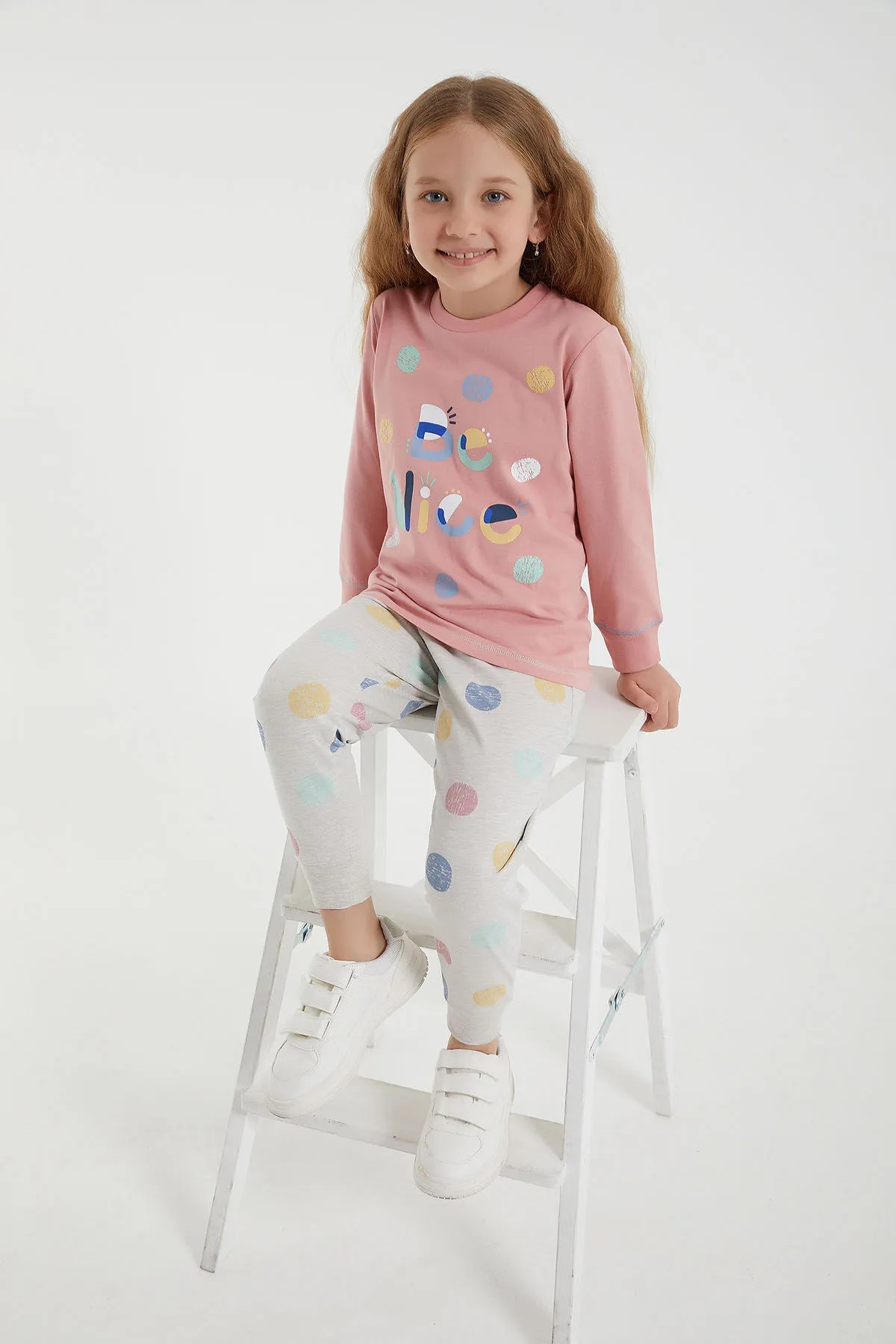 Rolypoly Be Nice Krem Kız Çocuk Uzun Kol Pijama Takım