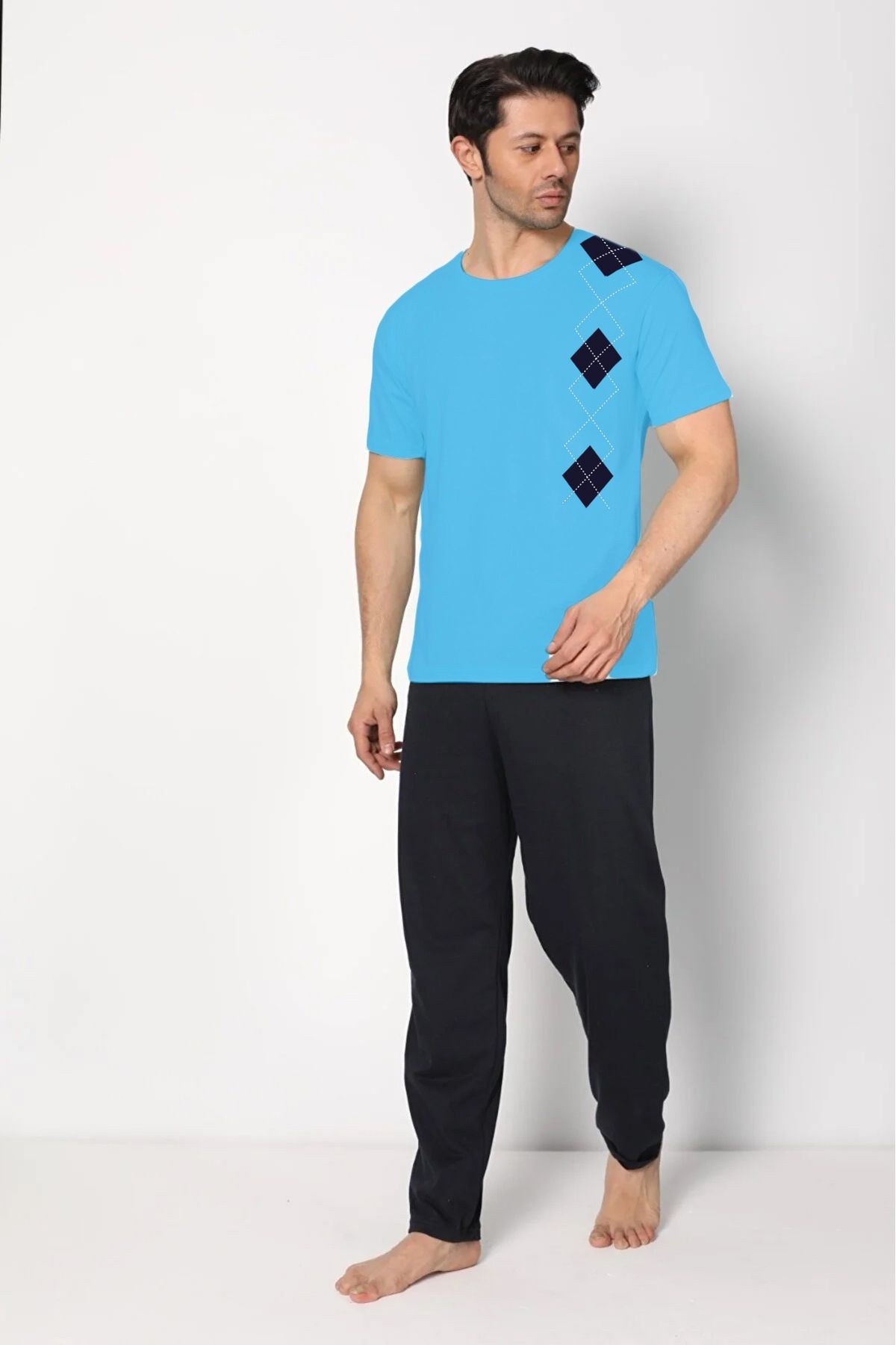 Penye (süprem) Yazlık Erkek Pijama Takımı - deniz mavisi