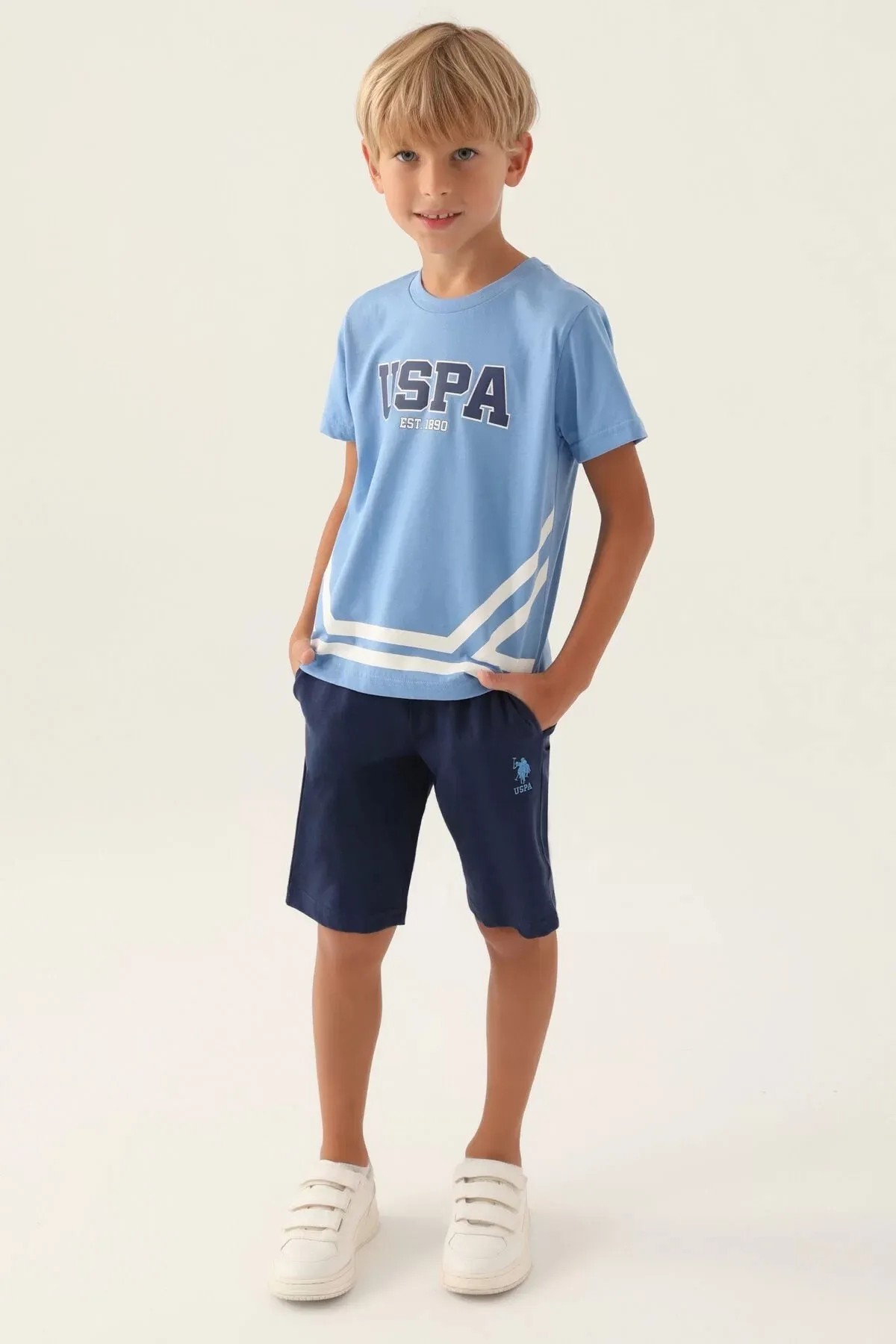 U.S. Polo Assn. Erkek Çocuk USPA Baskılı T-shirt-Şort Takım Mavi