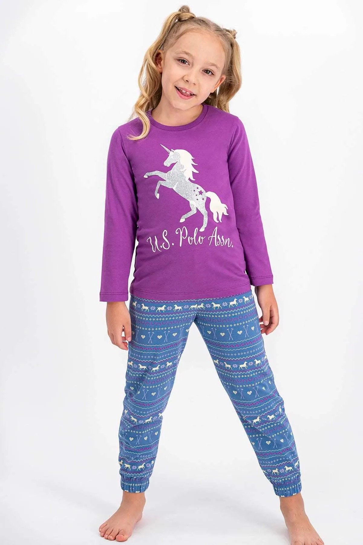 U.S. Polo Assn. Genç Kız Uzun Kollu Mor Pijama Takımı