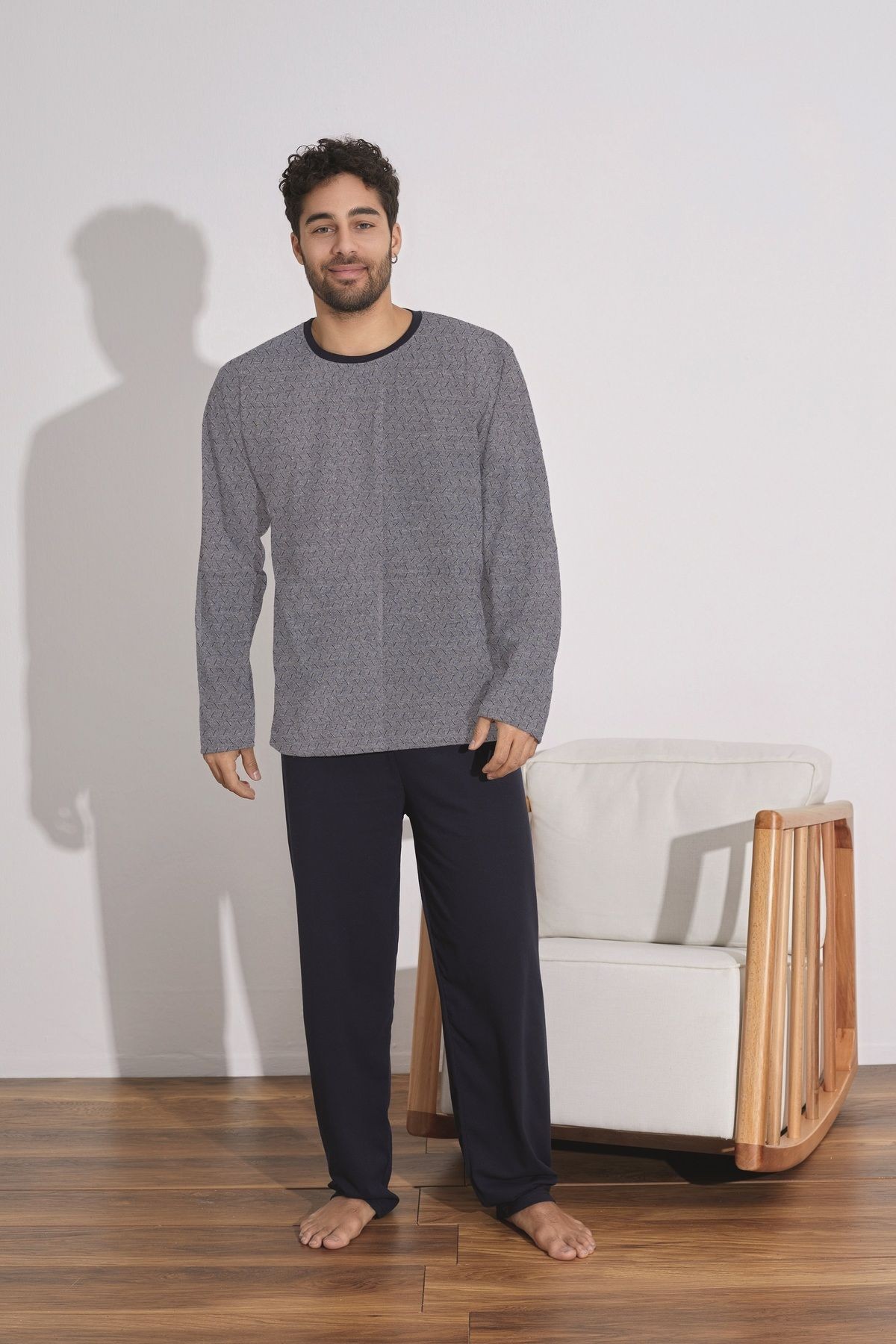 Penye Süprem(İnce) Jakarlı Uzun Kollu Erkek Pijama Takımı