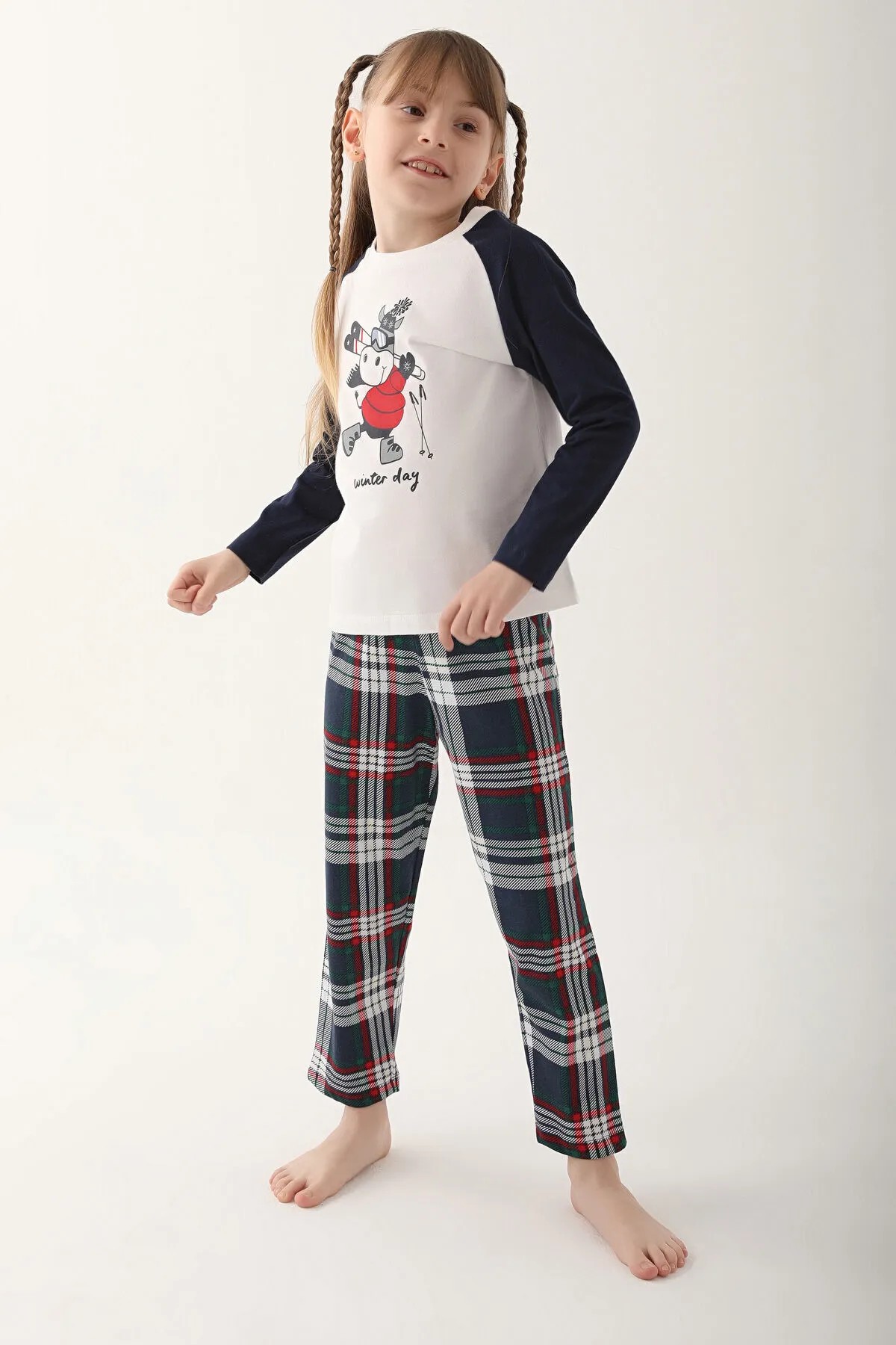 Kız Çocuk Krem Uzun Kol Pijama Takım