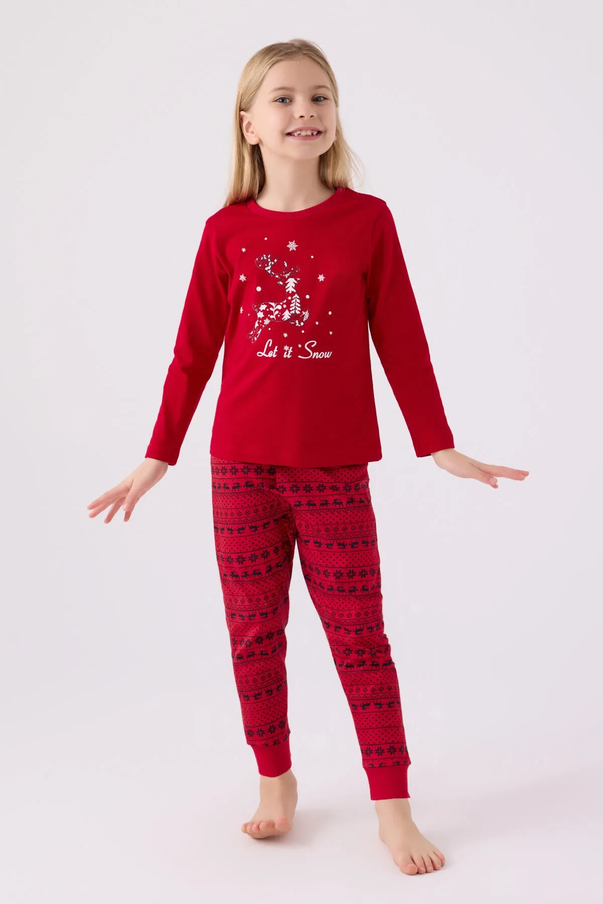  Kız Çocuk Kırmızı Uzun Kol Pijama Takım - RolyPoly