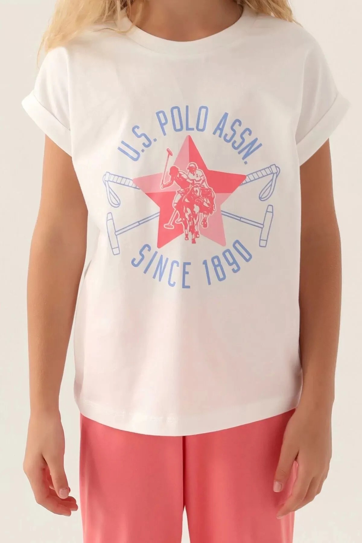 U.S. Polo Assn. Starry Kız Çocuk Kısa Kollu Pijama Takımı Genç Kız Pijama Takımı Kar Melanj/Krem