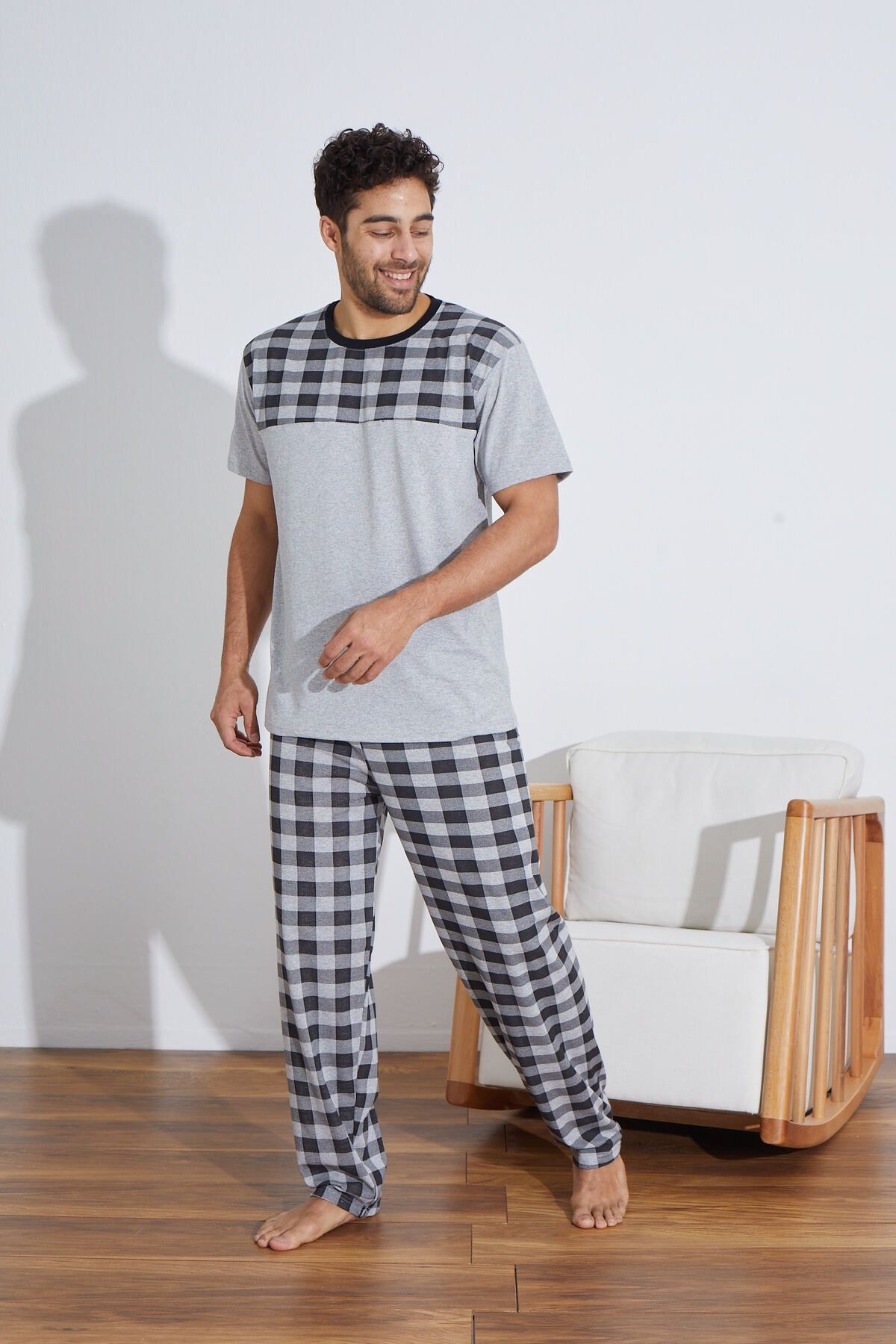 Ekoseli Penye Erkek Süprem (Yazlık) Pijama Takımı