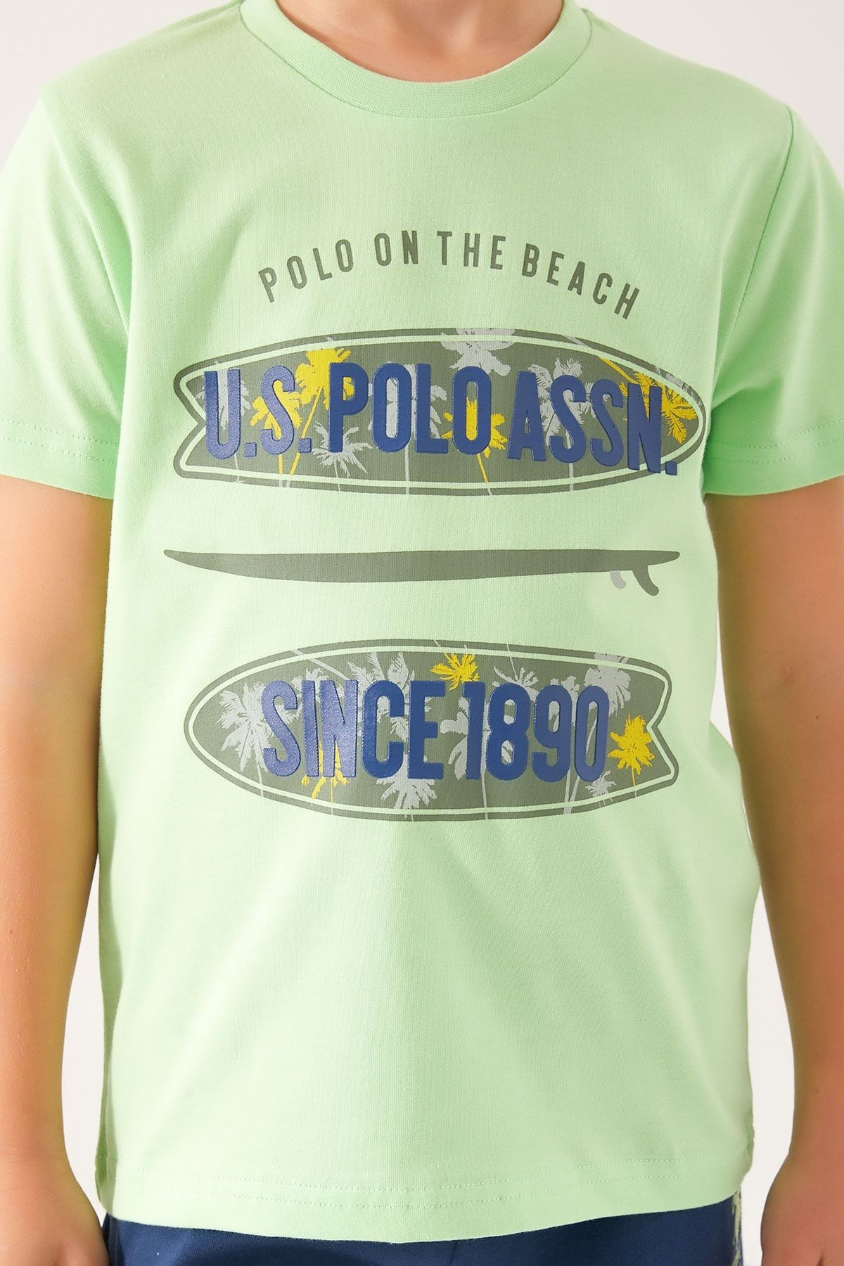U.S. Polo Assn. Shaped Writing Detail Parlak Yeşil Erkek Çocuk Bermuda Takım