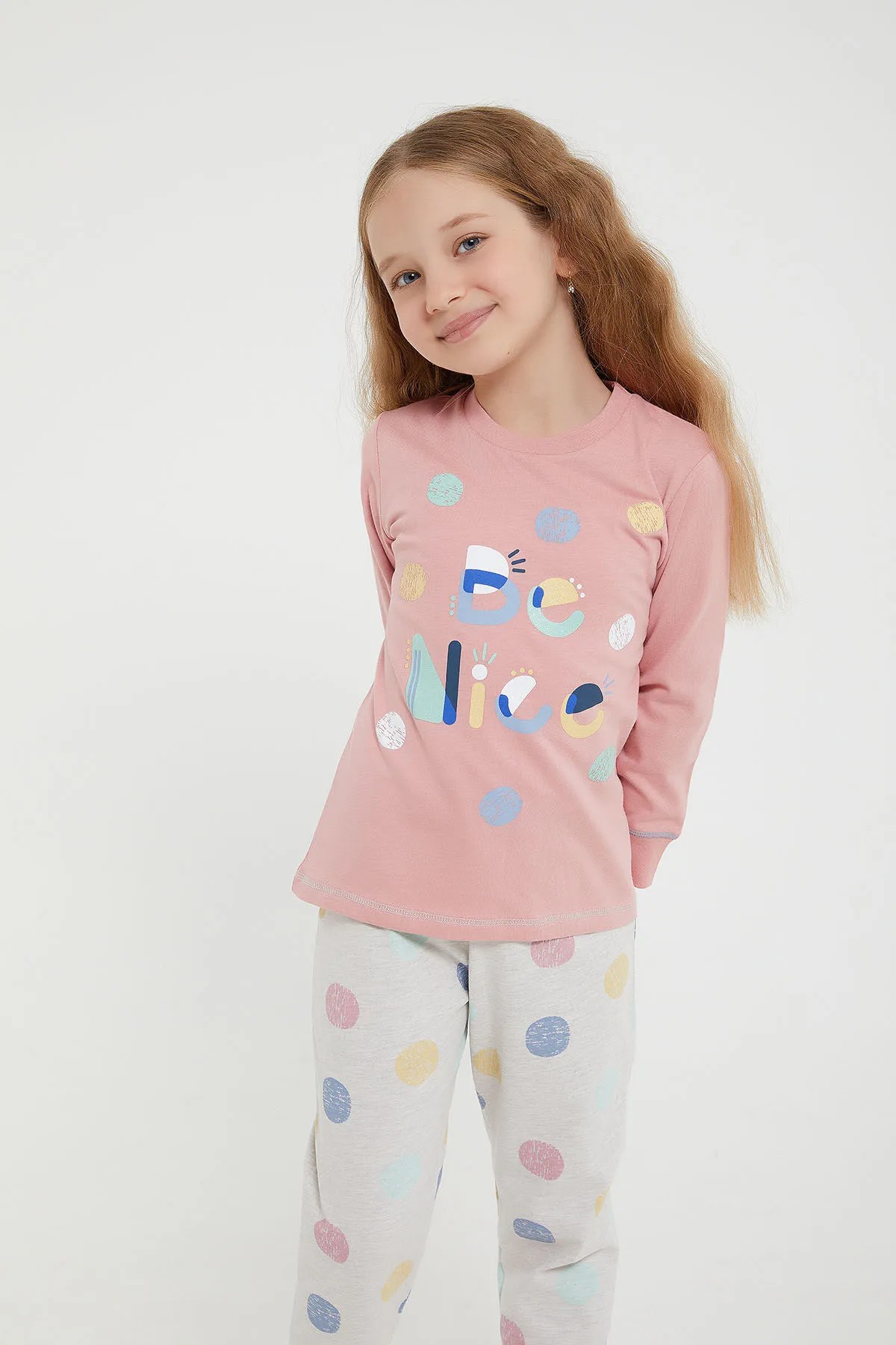 Rolypoly Be Nice Krem Kız Çocuk Uzun Kol Pijama Takım