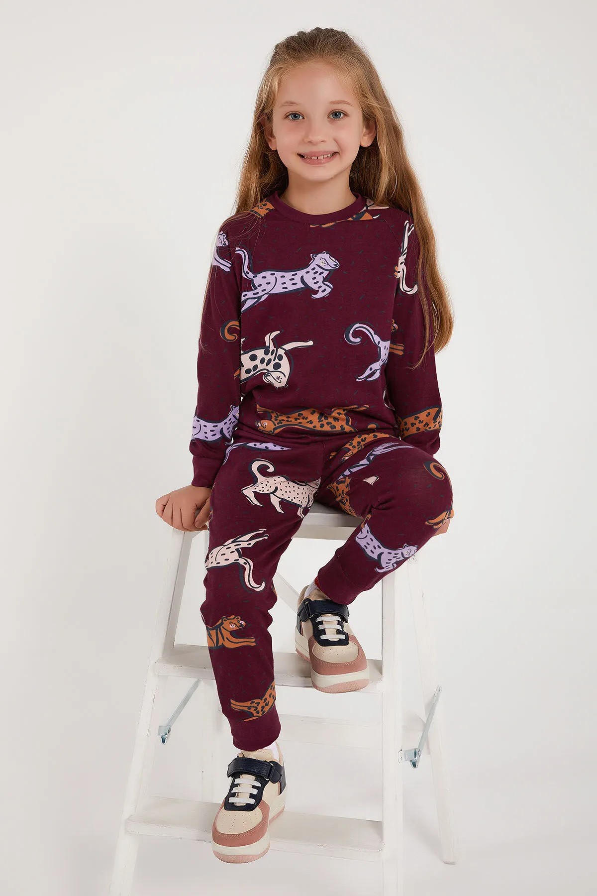 Tiger Mor Kız Çocuk Uzun Kol Pijama Takım