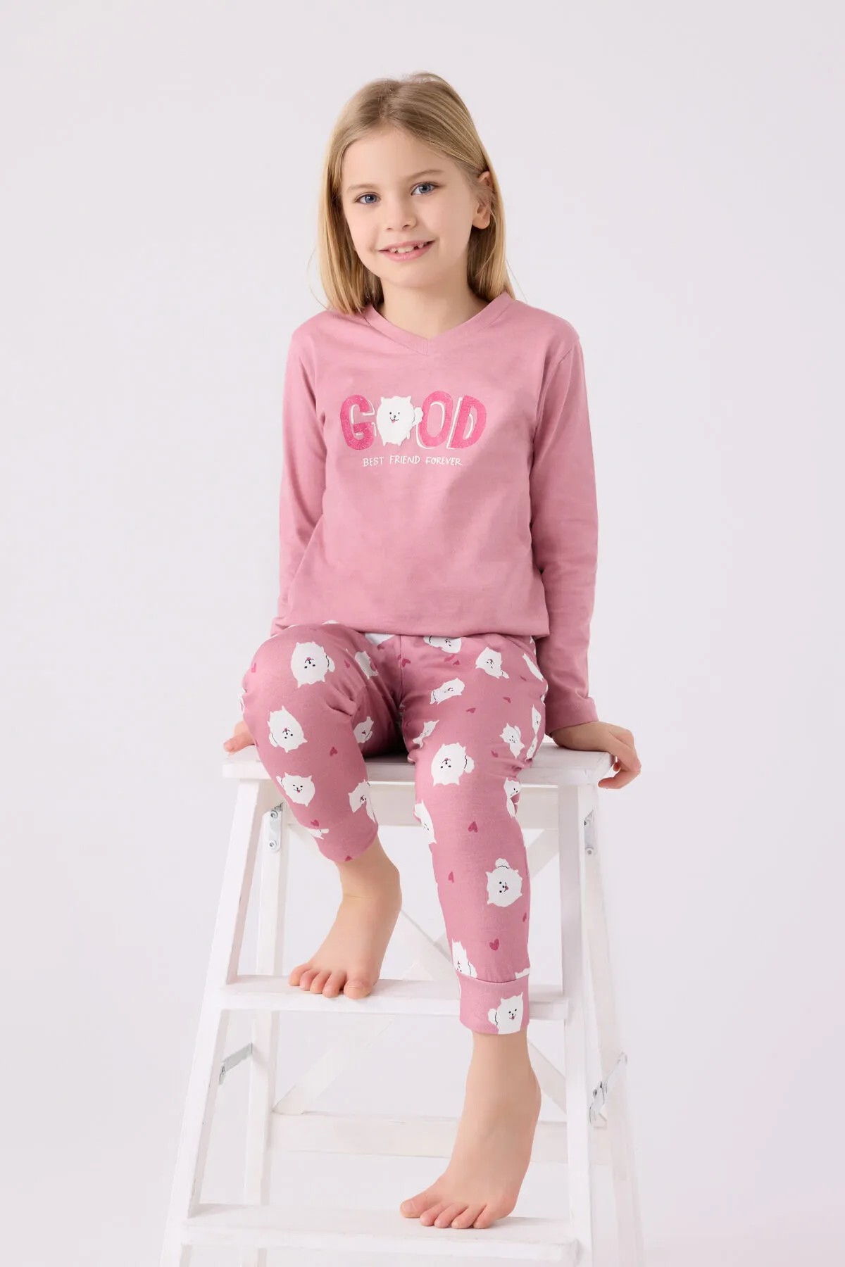 Kız Çocuk Pembe Uzun Kol Pijama Takım