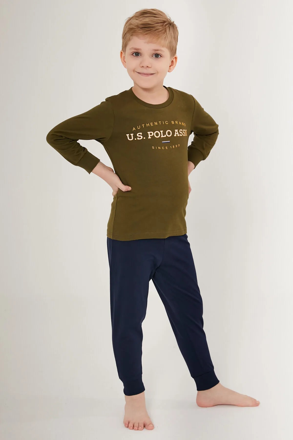 U.S. Polo Assn. Erkek Çocuk Uzun Kol Pijama Takım - Haki, Lacivert