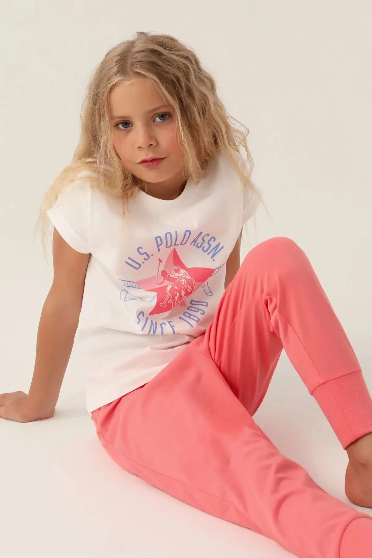 U.S. Polo Assn. Starry Kız Çocuk Kısa Kollu Pijama Takımı Genç Kız Pijama Takımı Kar Melanj/Krem