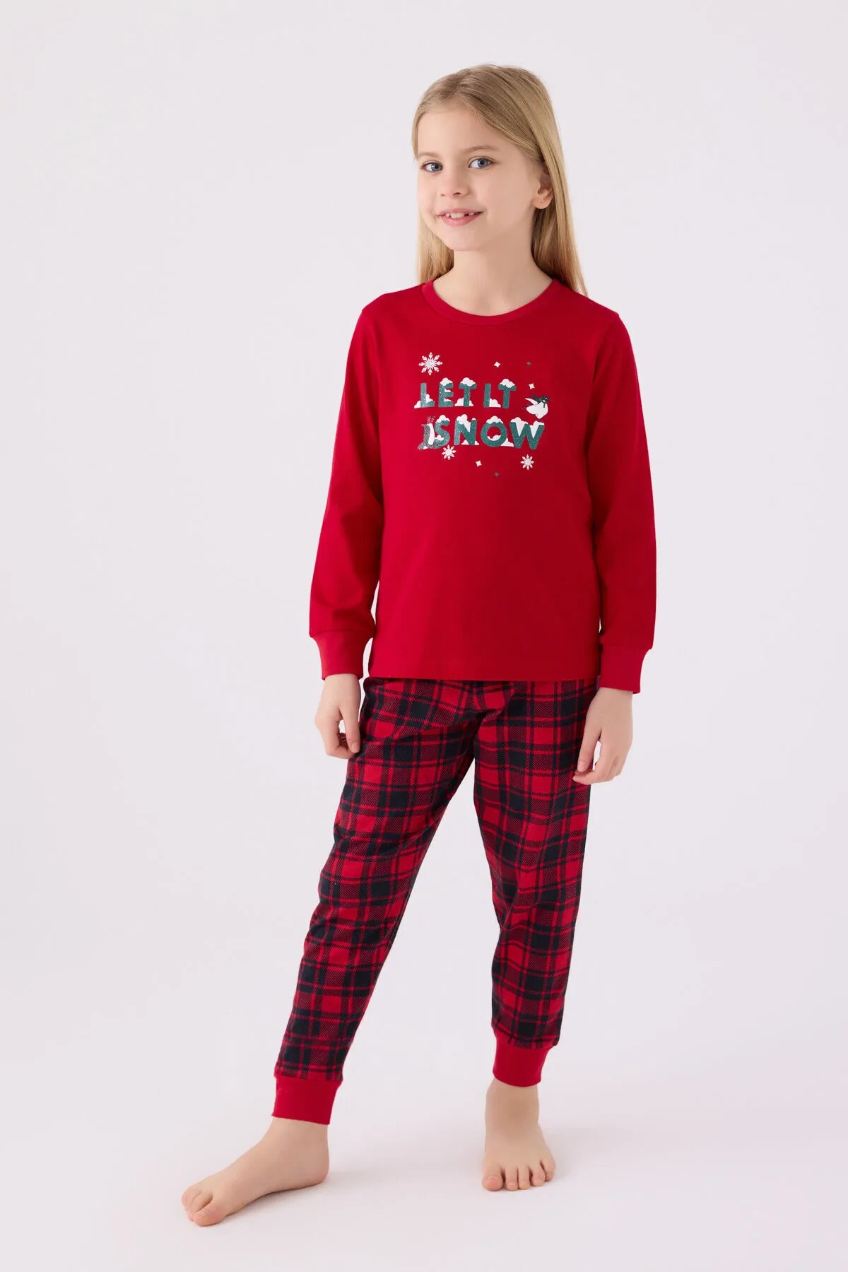 Kız Çocuk Kırmızı Uzun Kol Pijama Takım 