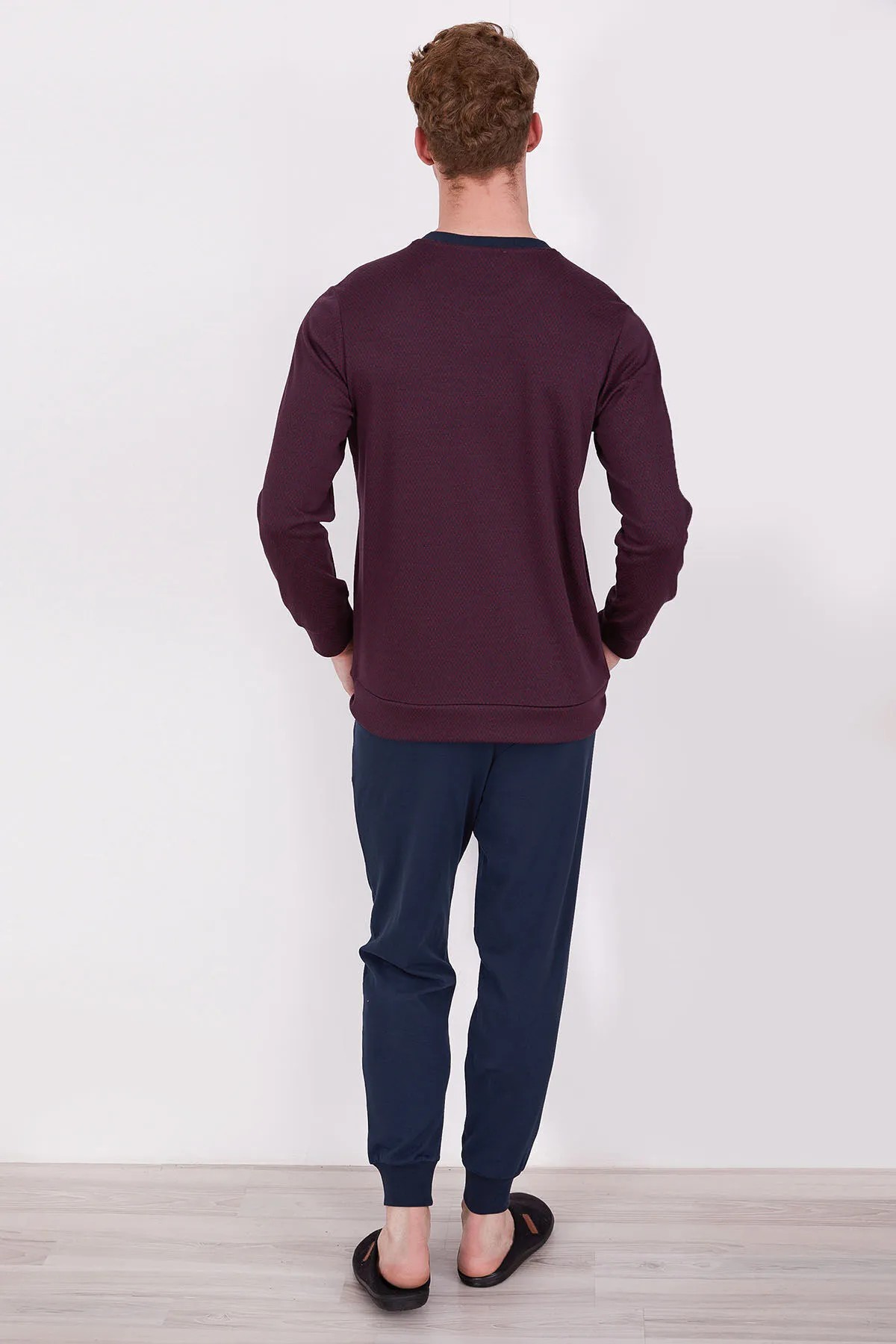 Ribanalı Bordo Erkek Uzun Kol Pijama Takım