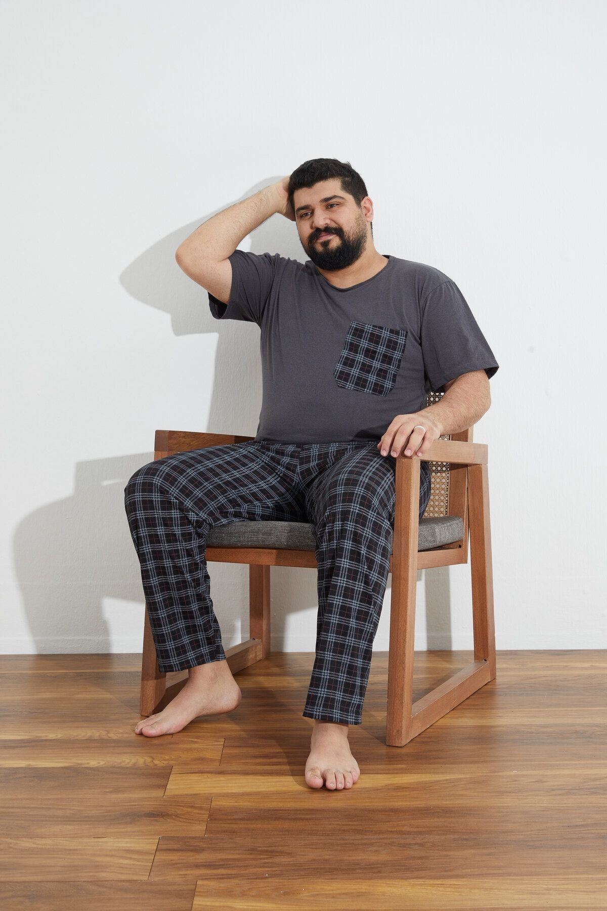 Penye Süprem(İnce) Ekoseli Battal Büyük Beden Yazlık Pijama Takımı