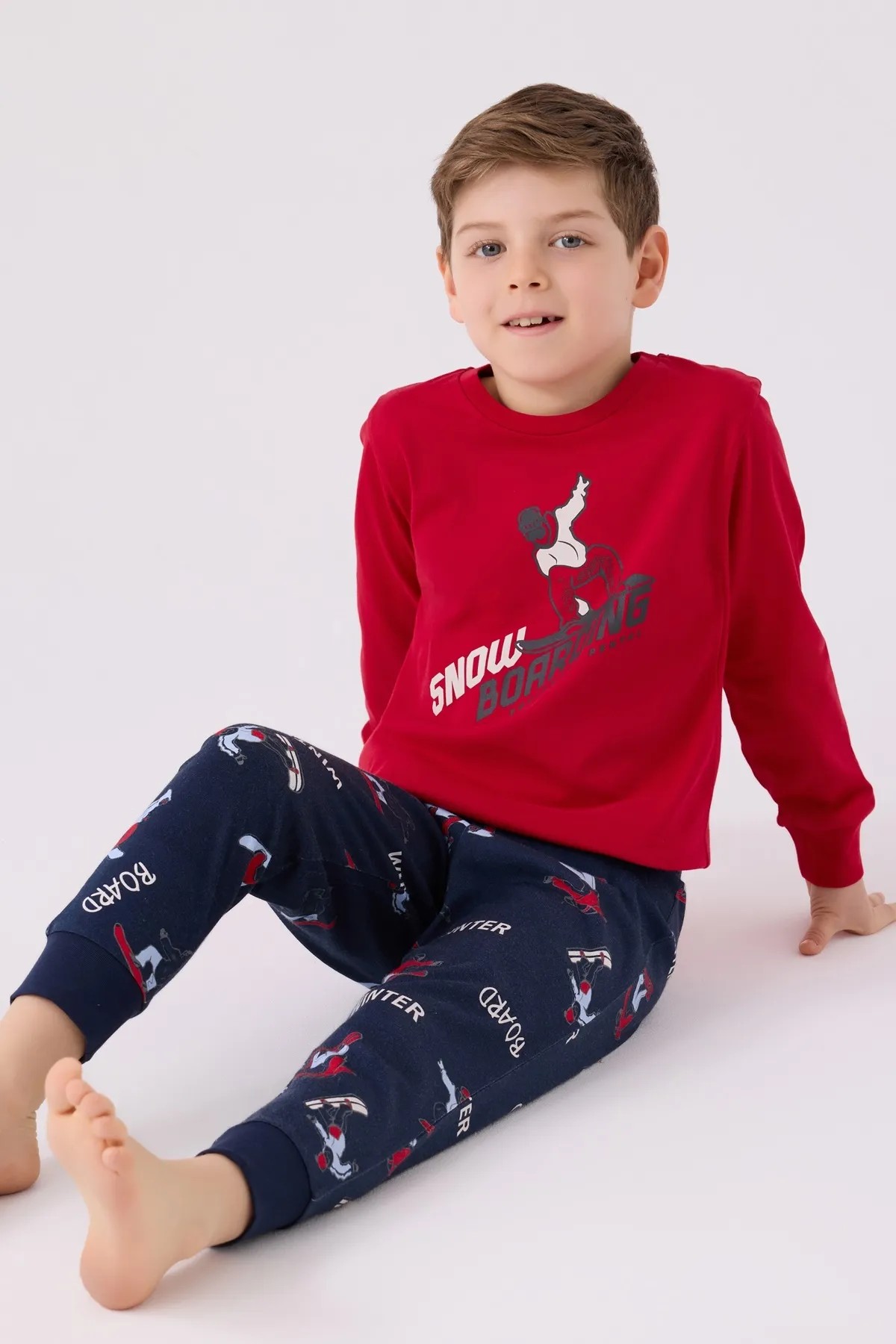 Snow Boarding Uzun Kollu Paçası Lastikli Erkek Çocuk Pijama Takım - RolyPoly 