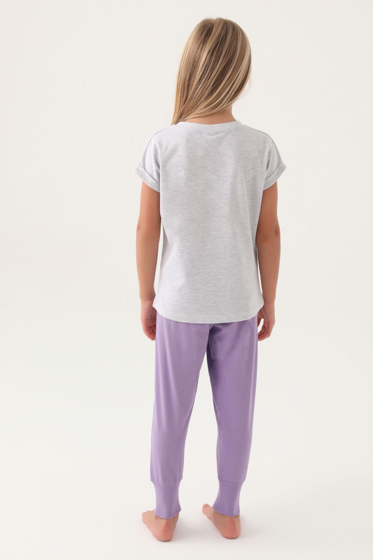 U.S. Polo Assn. Starry Kız Çocuk Kısa Kollu Pijama Takımı Genç Kız Pijama Takımı Kar Melanj/Krem