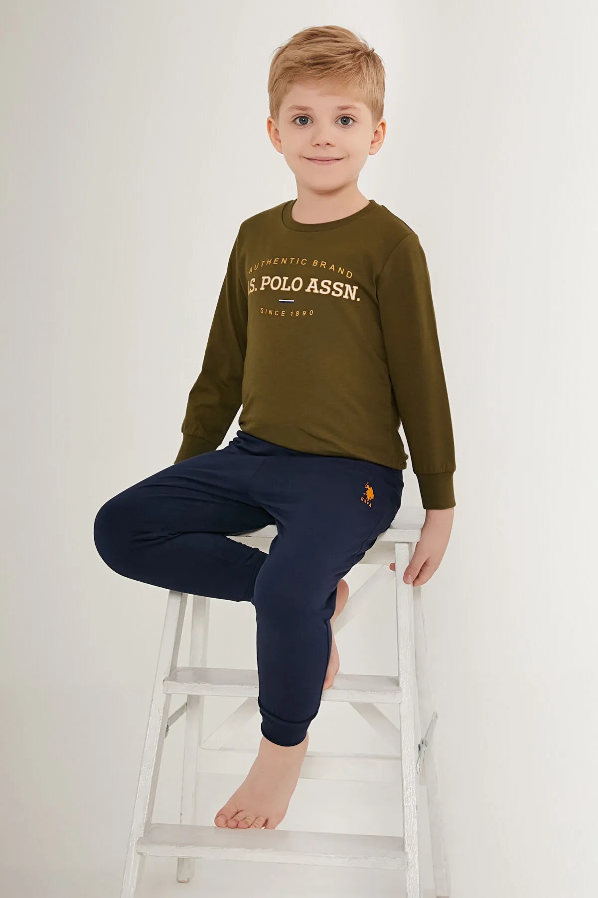 U.S. Polo Assn. Erkek Çocuk Uzun Kol Pijama Takım - Haki, Lacivert