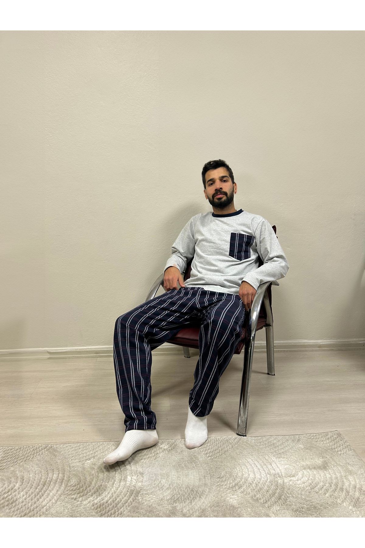 İki Iplik (KALIN) Ekoseli Cepli Erkek Pijama Takımı