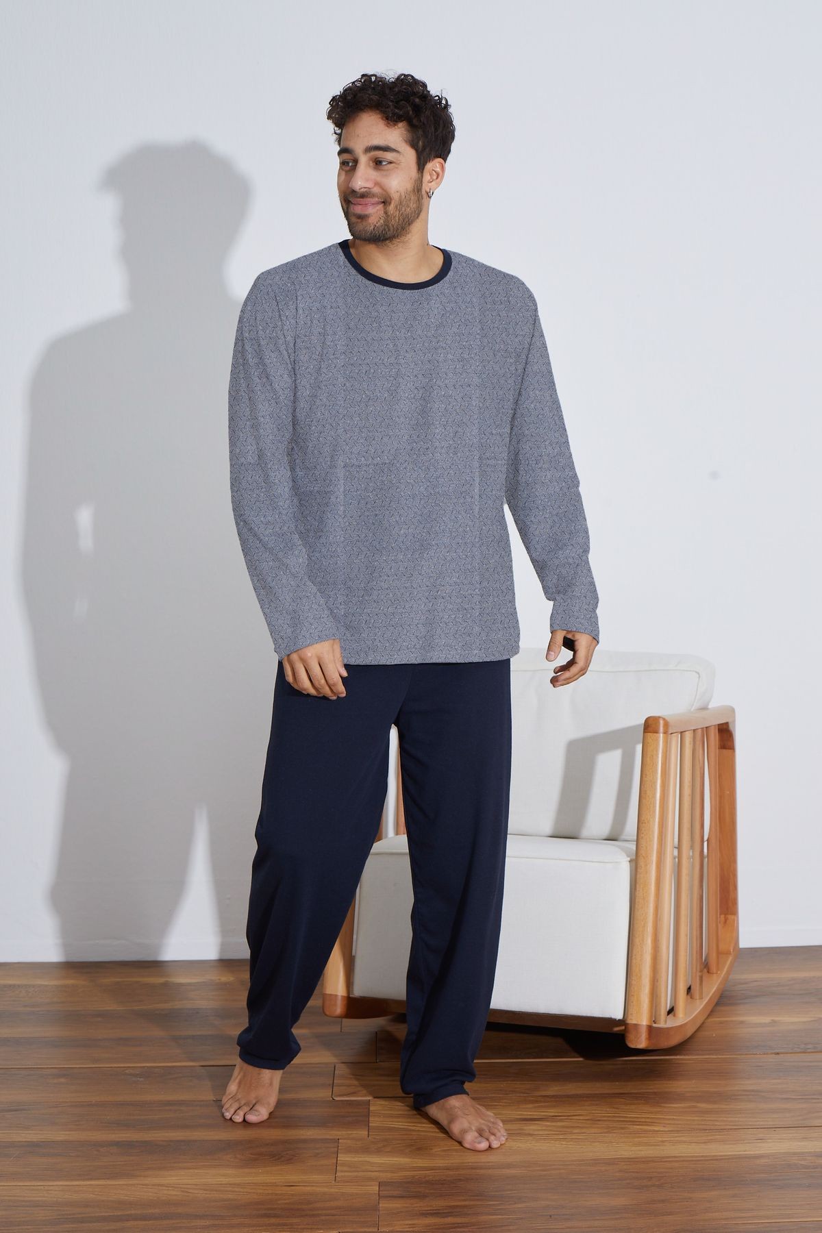 Penye Süprem(İnce) Jakarlı Uzun Kollu Erkek Pijama Takımı