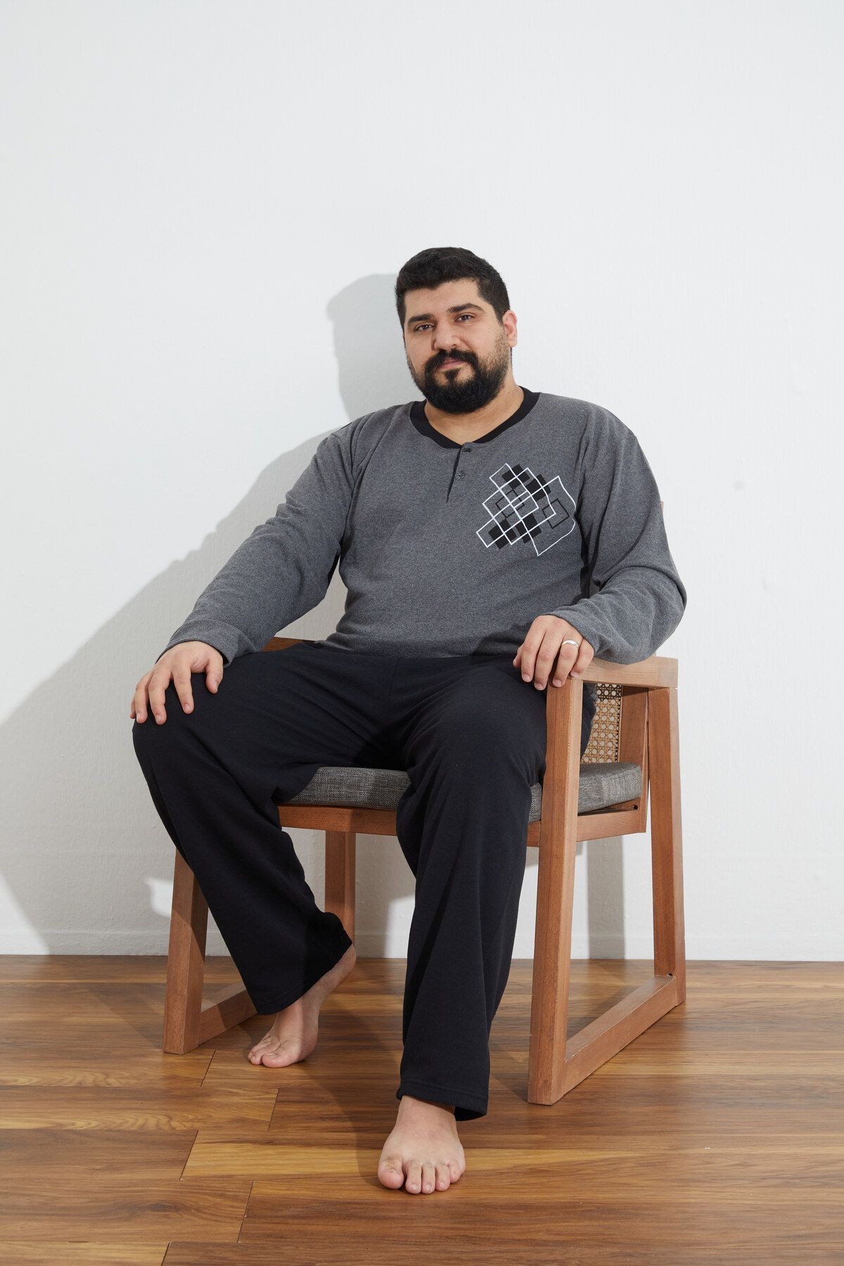 Battal Büyük Beden Iki Iplik (kalın) Uzun Kollu Pijama Takımı