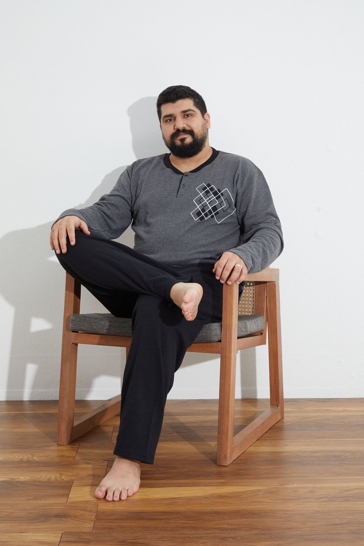 Battal Büyük Beden Iki Iplik (kalın) Uzun Kollu Pijama Takımı