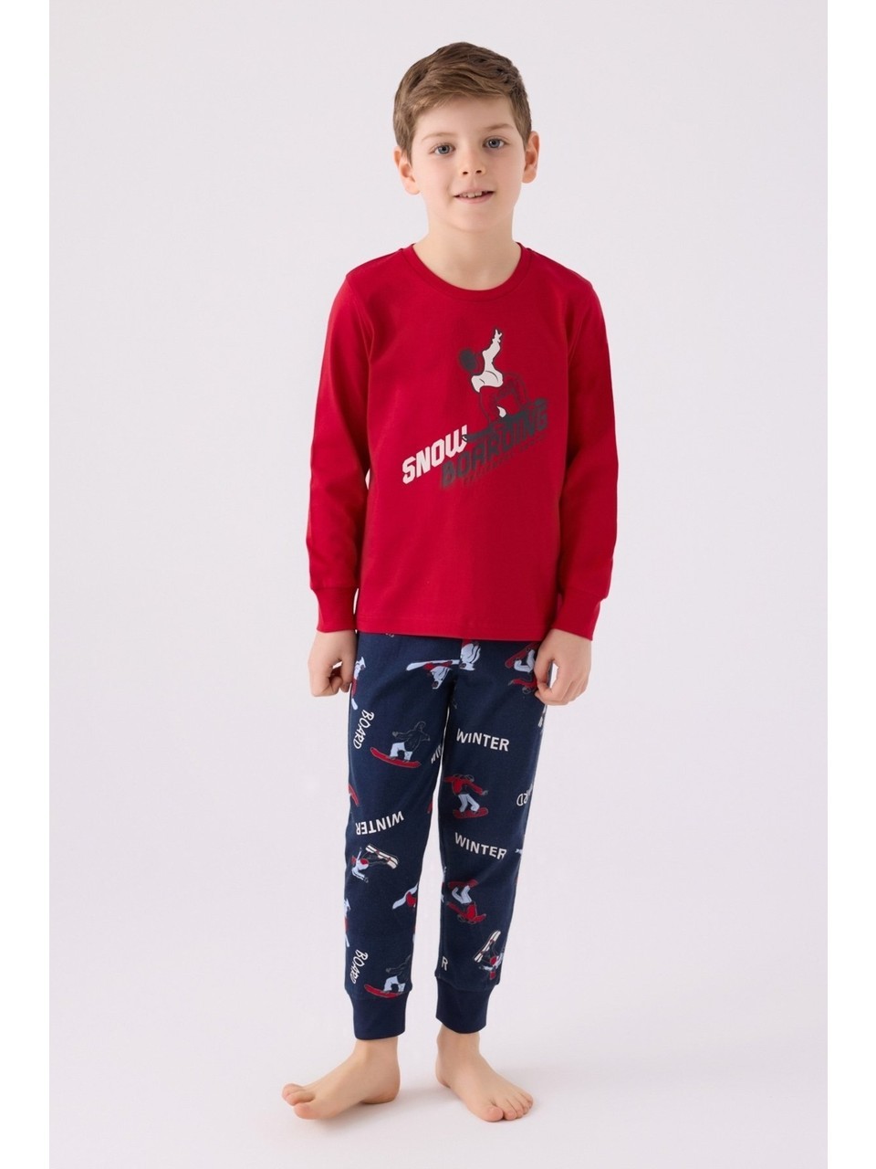 Snow Boarding Uzun Kollu Paçası Lastikli Erkek Çocuk Pijama Takım - RolyPoly 