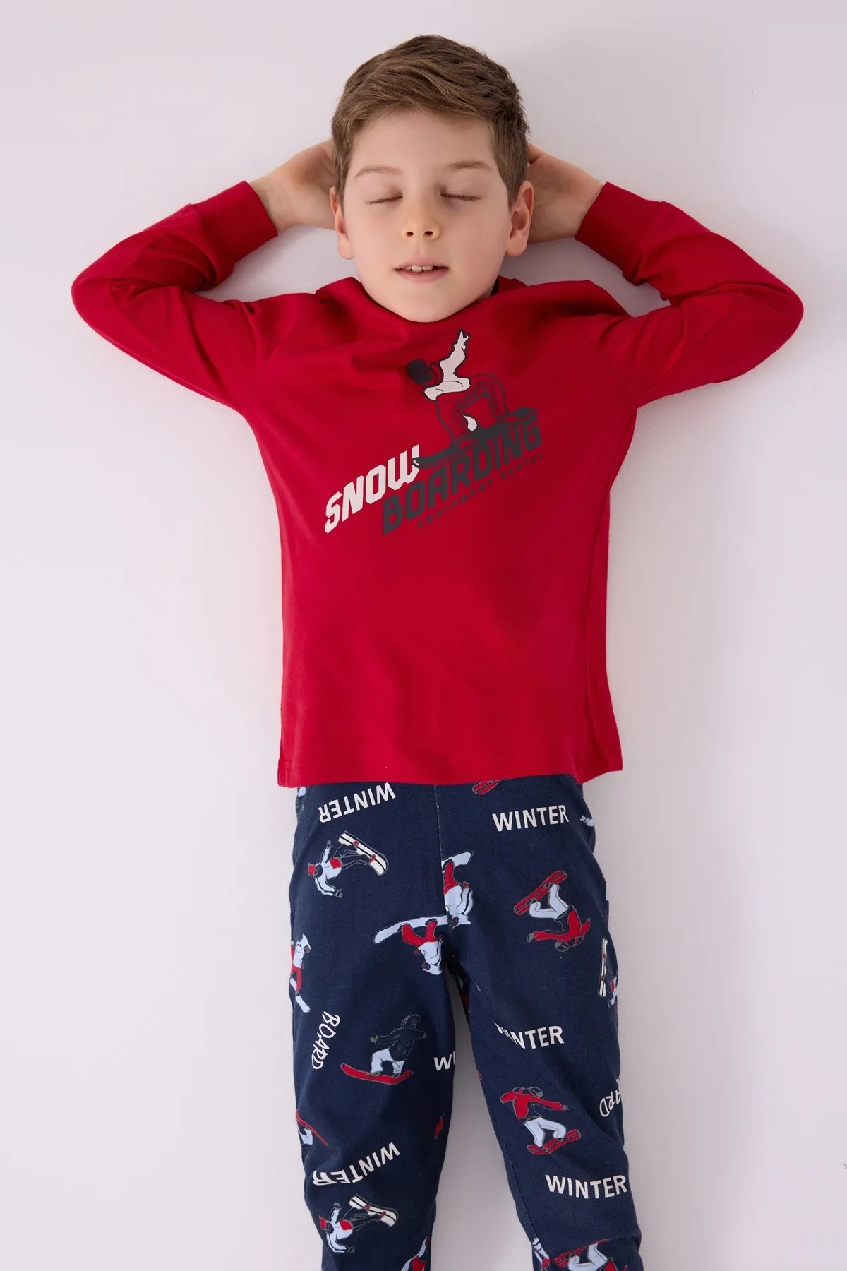 Snow Boarding Uzun Kollu Paçası Lastikli Erkek Çocuk Pijama Takım - RolyPoly 