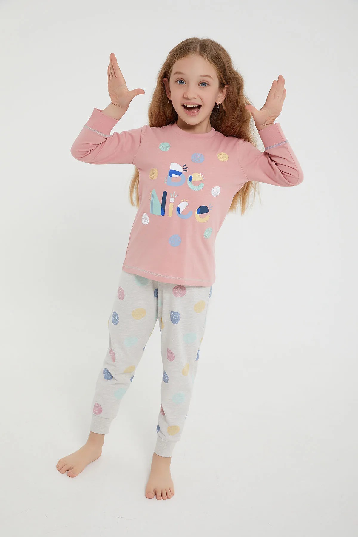 Rolypoly Be Nice Krem Kız Çocuk Uzun Kol Pijama Takım