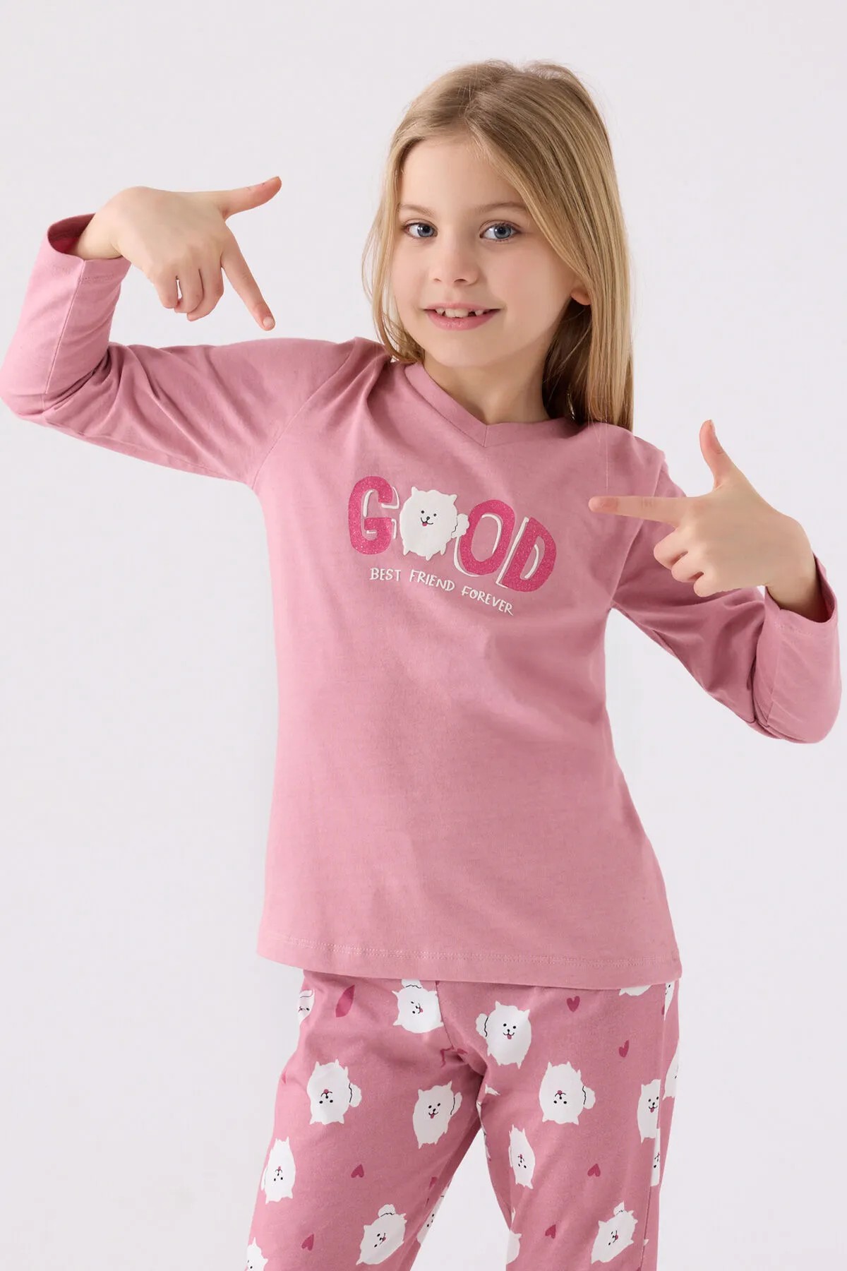 Kız Çocuk Pembe Uzun Kol Pijama Takım