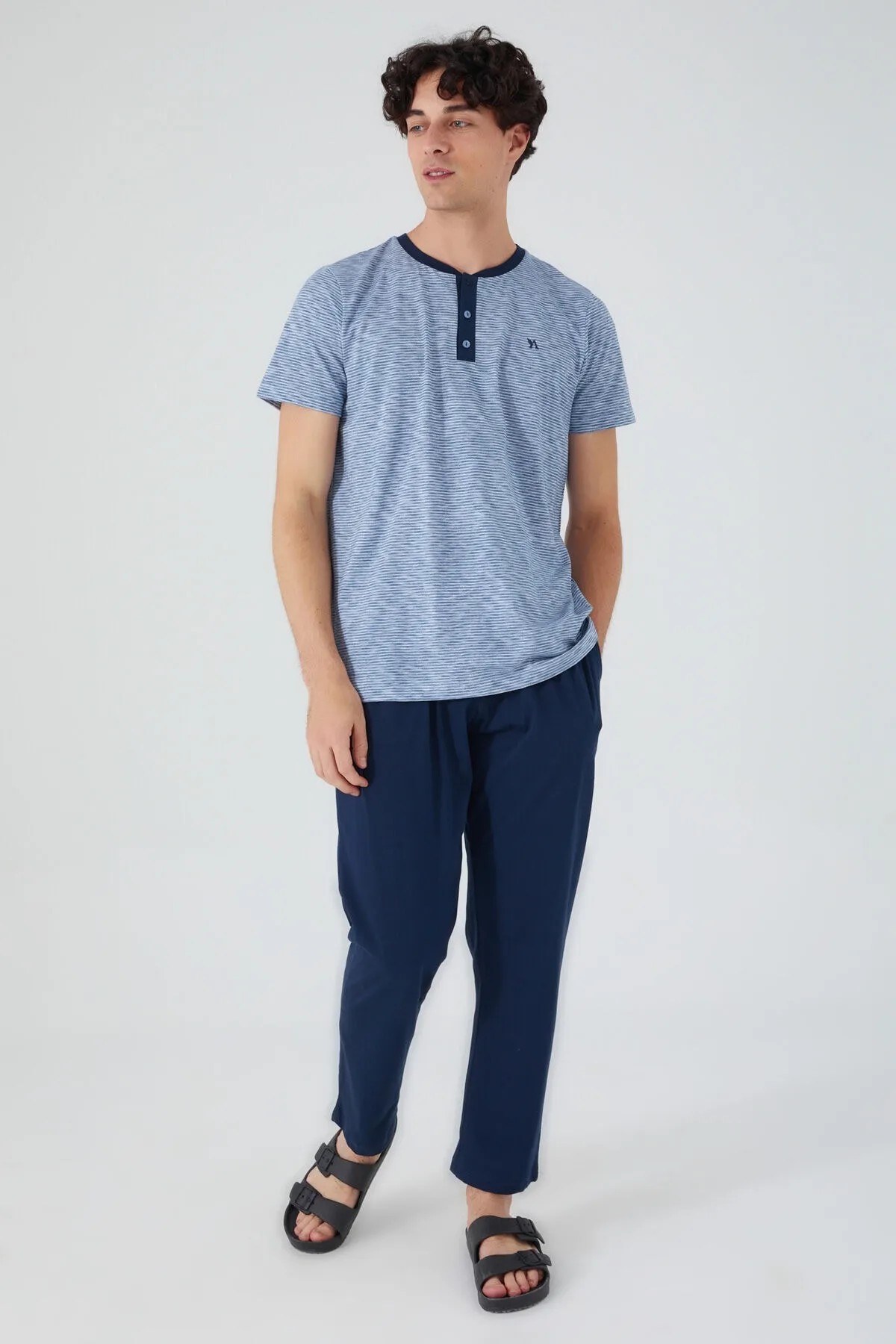 İndigo Renk Erkek Kısa Kollu Pijama Takımı