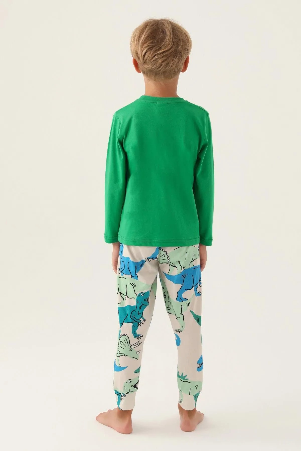 Erkek Çocuk Dinozor Desenli Yeşil Pijama Takımı - Rolypoly