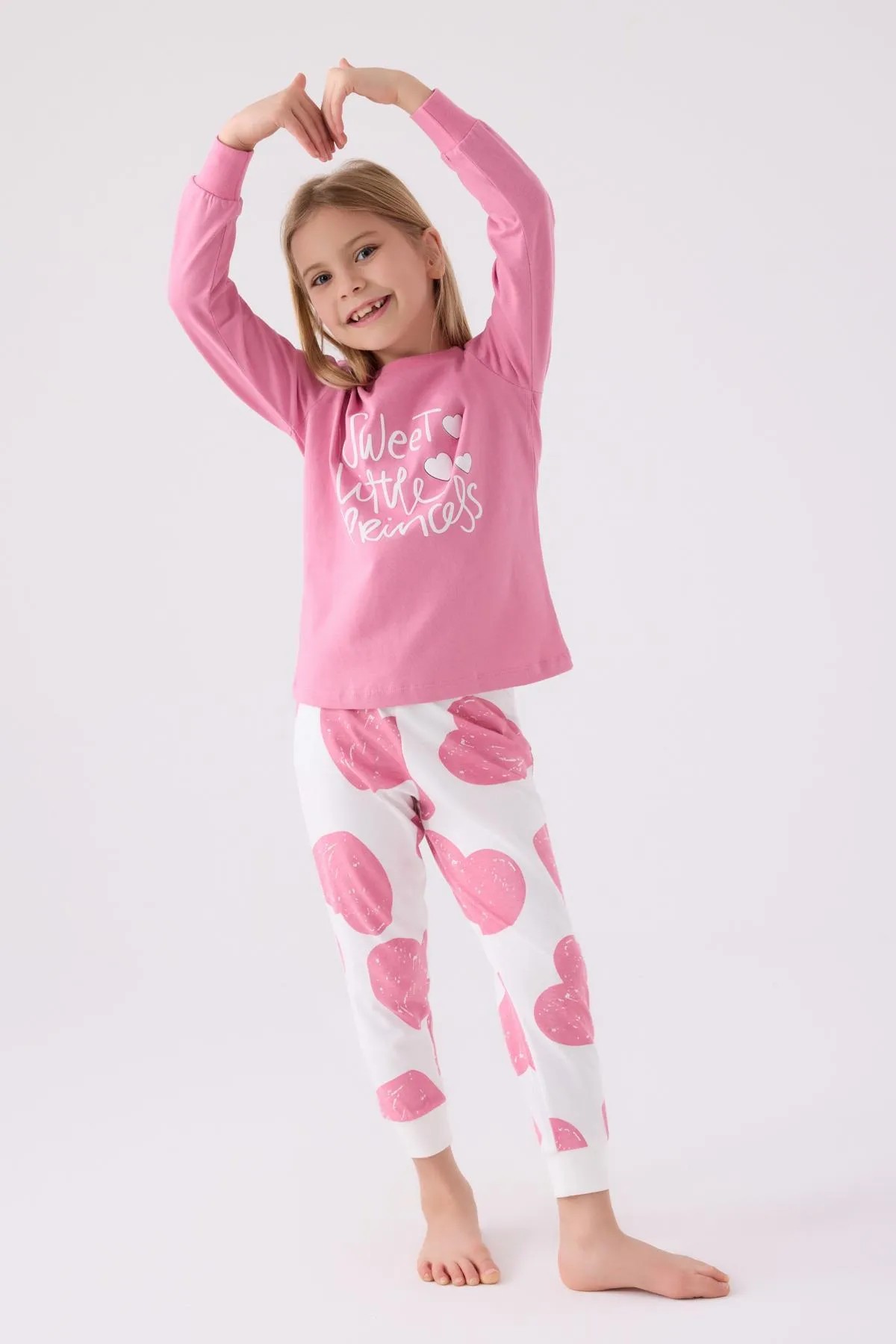 Kız Çocuk Pembe Uzun Kol Pijama Takım
