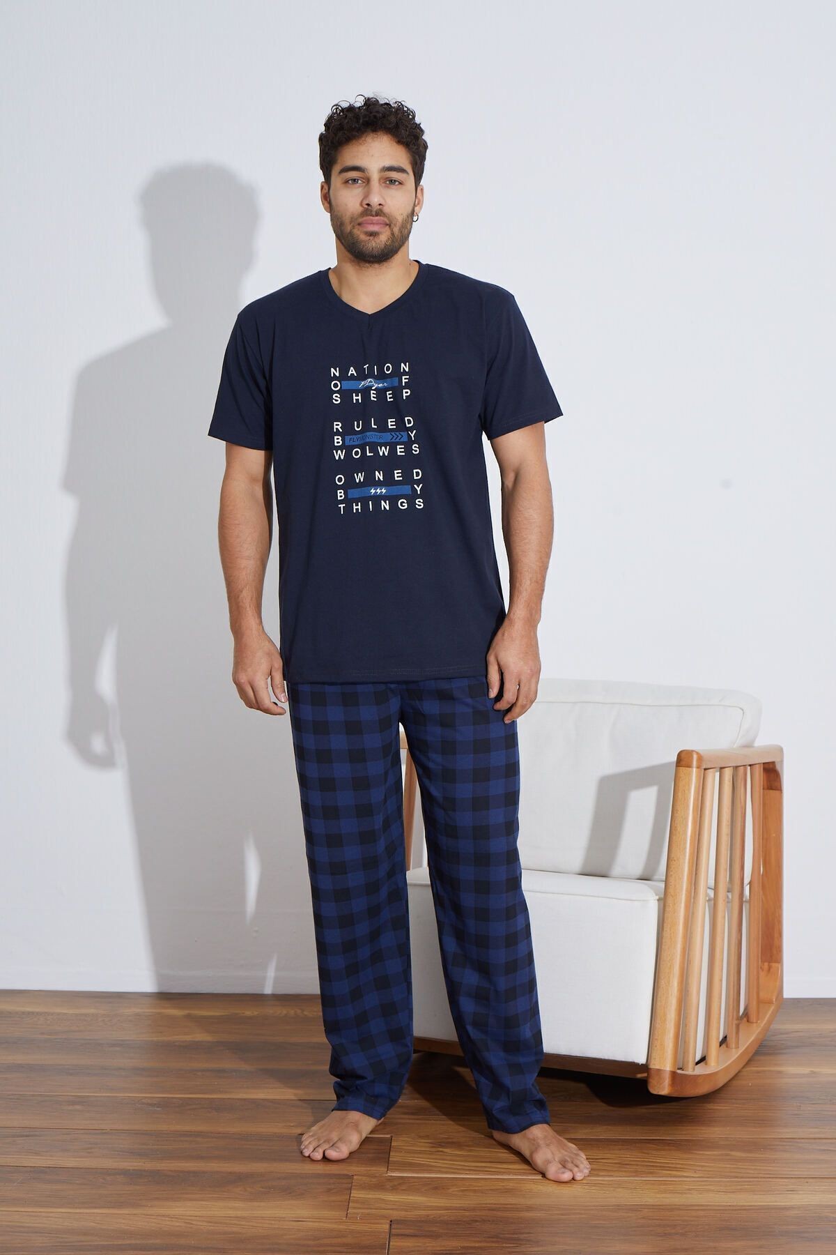 Ekoseli Penye Erkek Süprem (Yazlık) Pijama Takımı