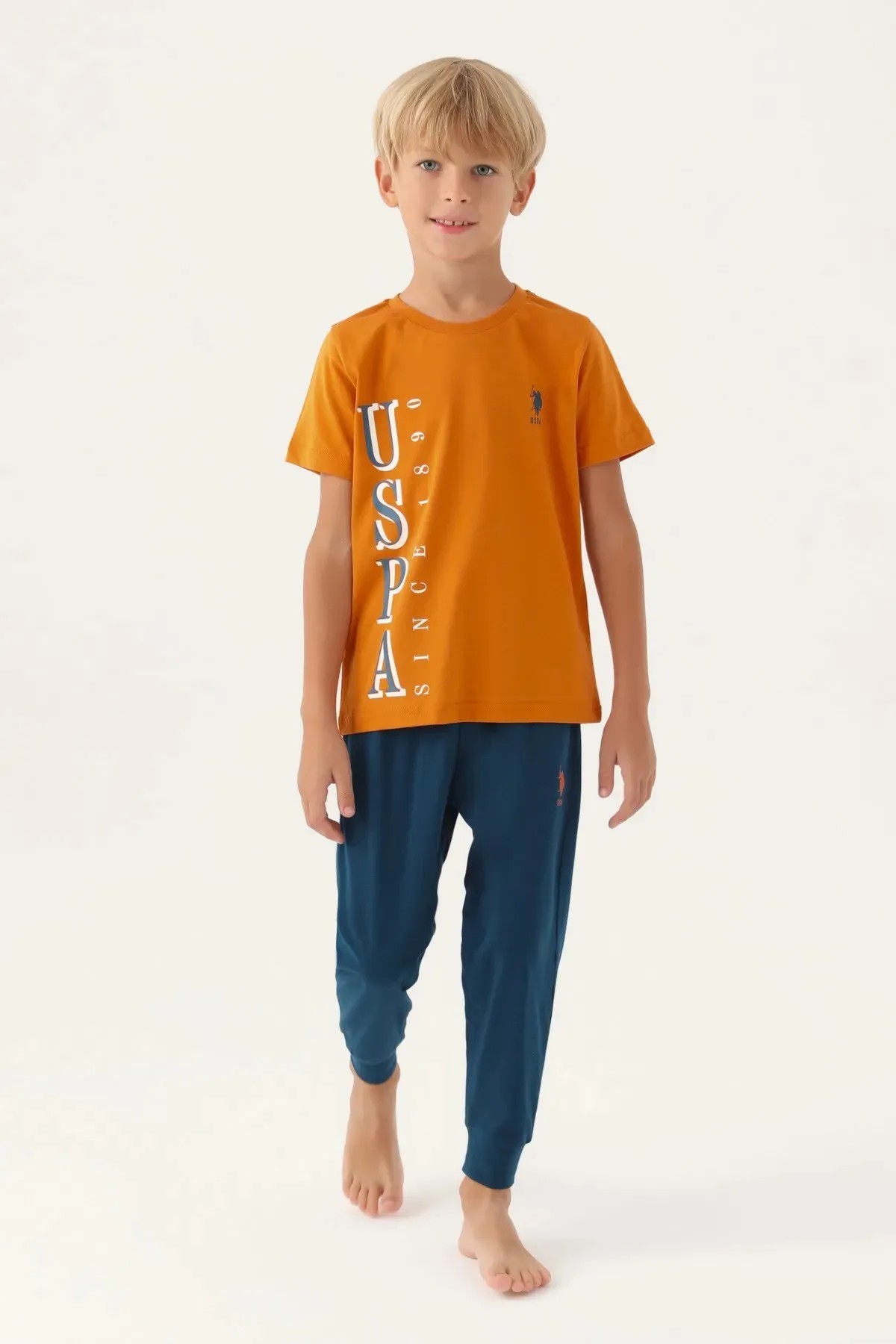 U.S. Polo Assn. Kids Erkek Çocuk Kısa Kollu Pijama Takım Turuncu