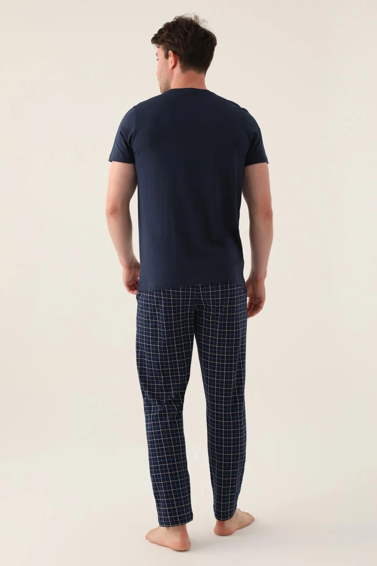 Erkek Ekoseli Pijama Takım Lacivert