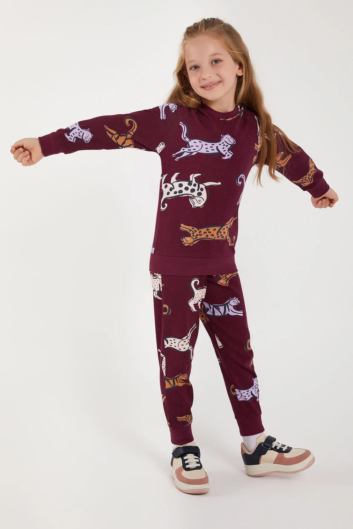 Tiger Mor Kız Çocuk Uzun Kol Pijama Takım