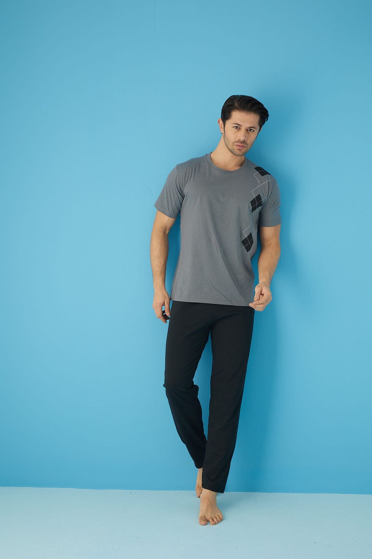 Penye (süprem) Yazlık Erkek Pijama Takımı - füme