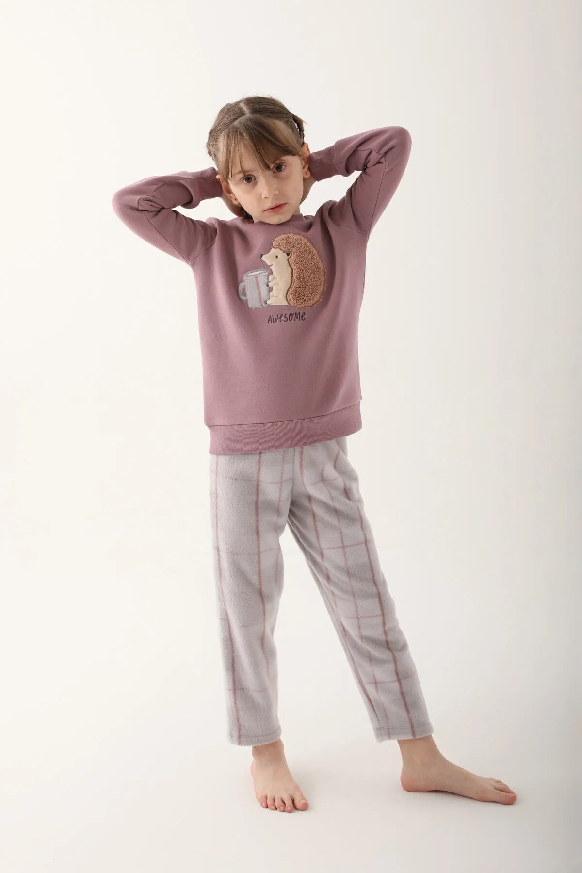  Awesome Hedgehog Mor Kız Çocuk Uzun Kol Pijama Takım