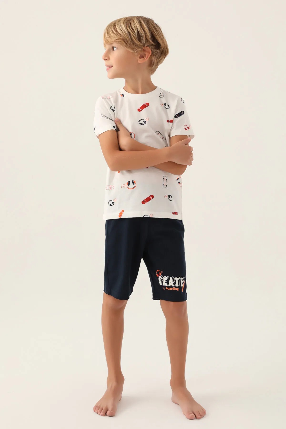 Skateboard Krem Erkek Çocuk Bermuda Takım