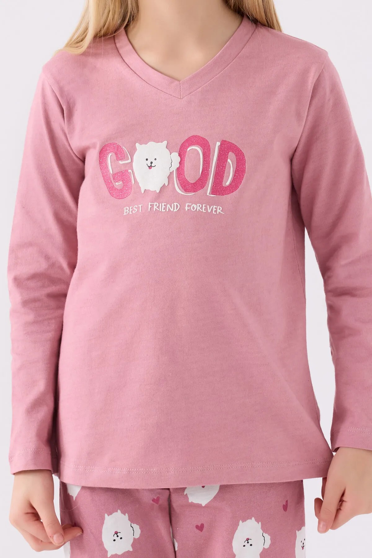 Kız Çocuk Pembe Uzun Kol Pijama Takım