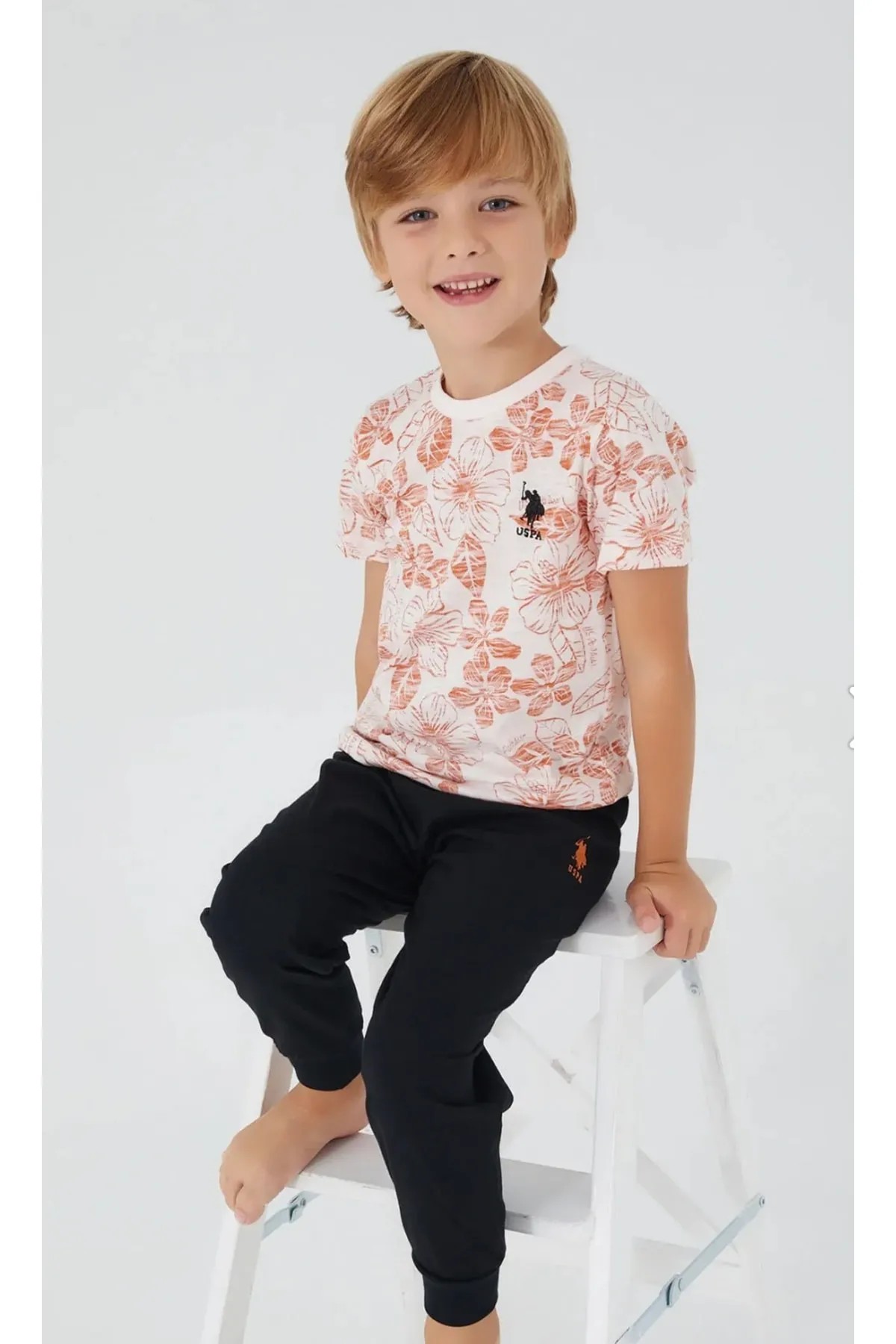 U.S. Polo Assn. Flowered Erkek Çocuk Kısa Kollu Pijama Takım