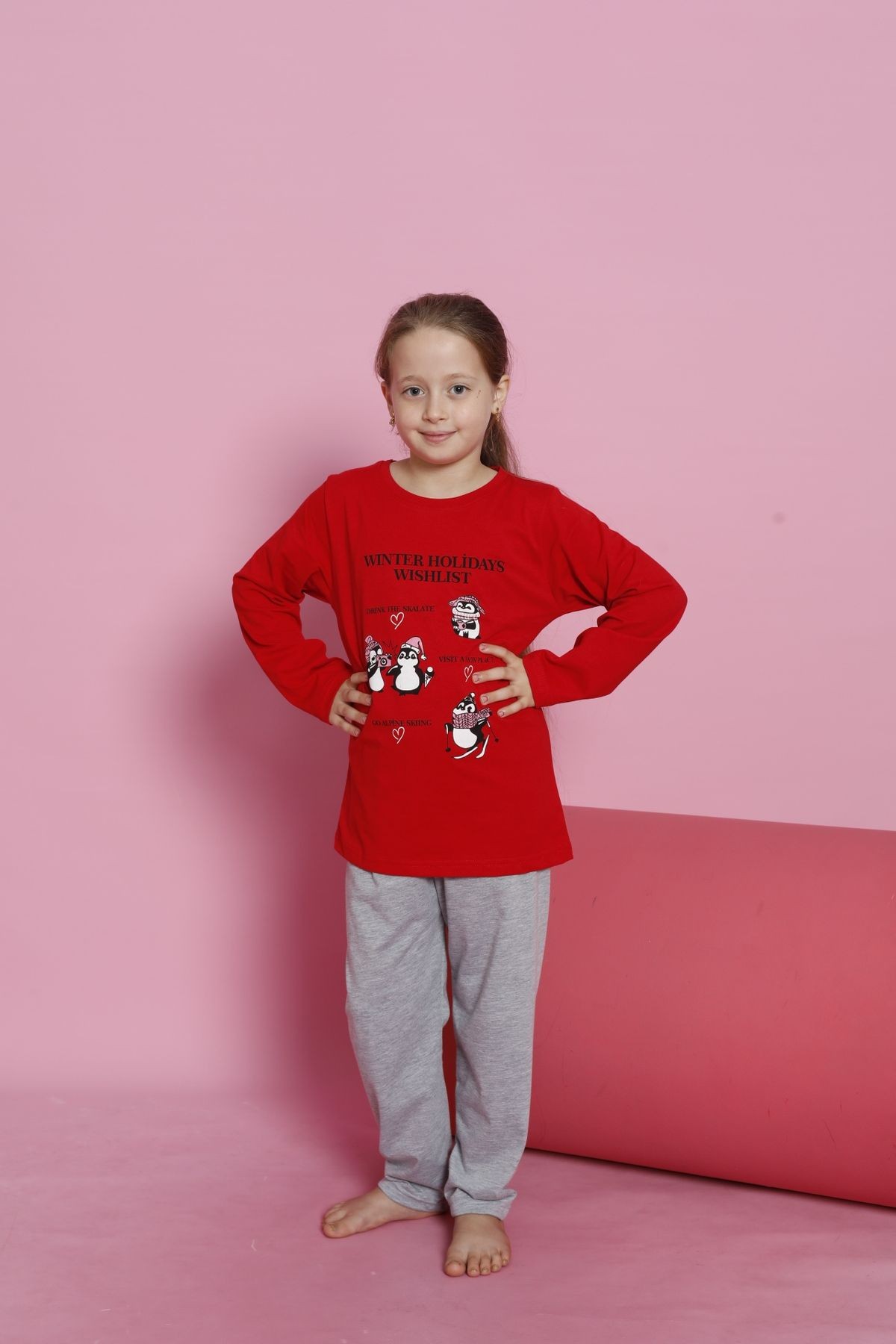 Penye Mevsimlik Uzun Kollu Kız Çocuk Pijama Takımı