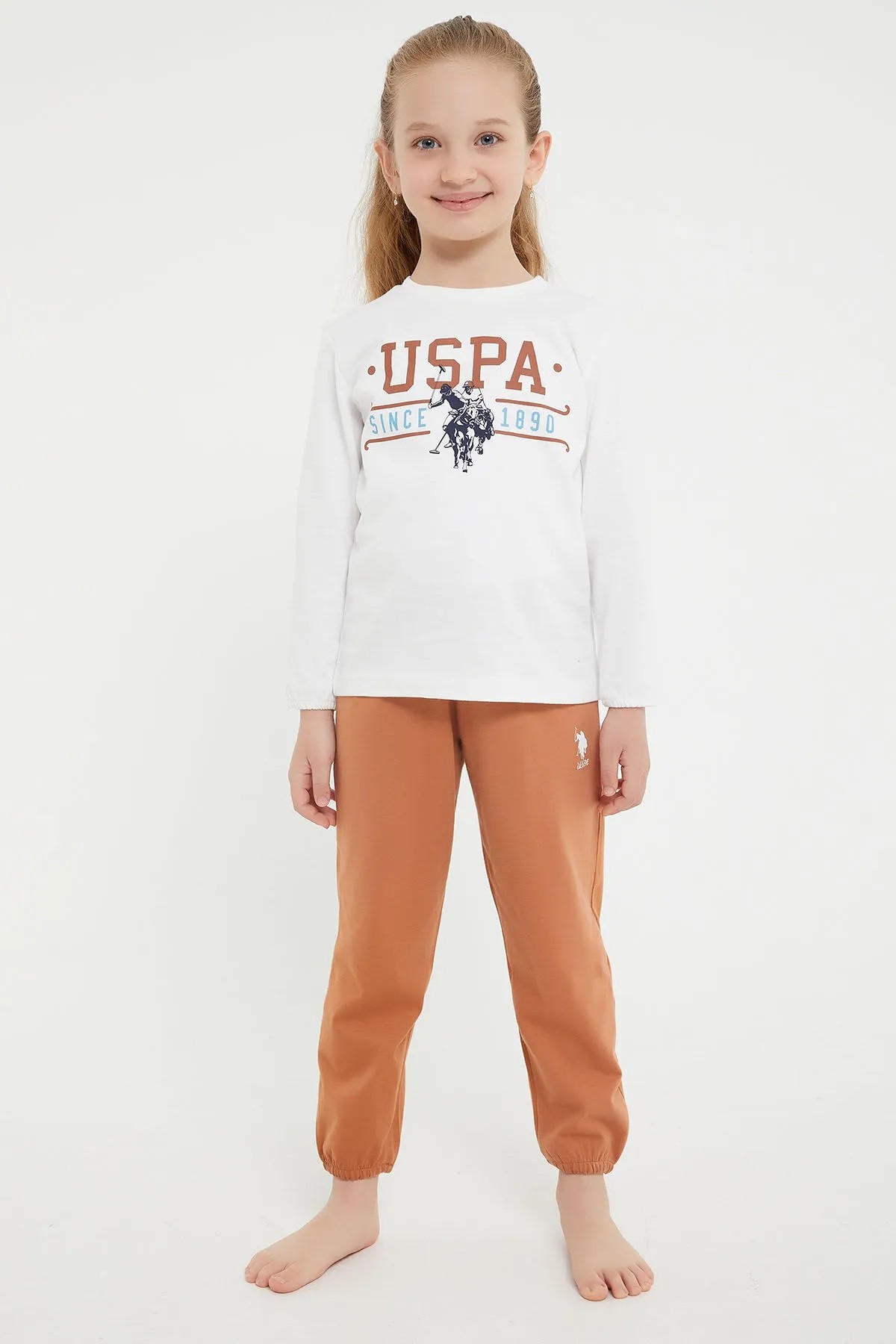 U.S. Polo Assn. Classic Krem Kız Çocuk Uzun Kol Pijama Takım