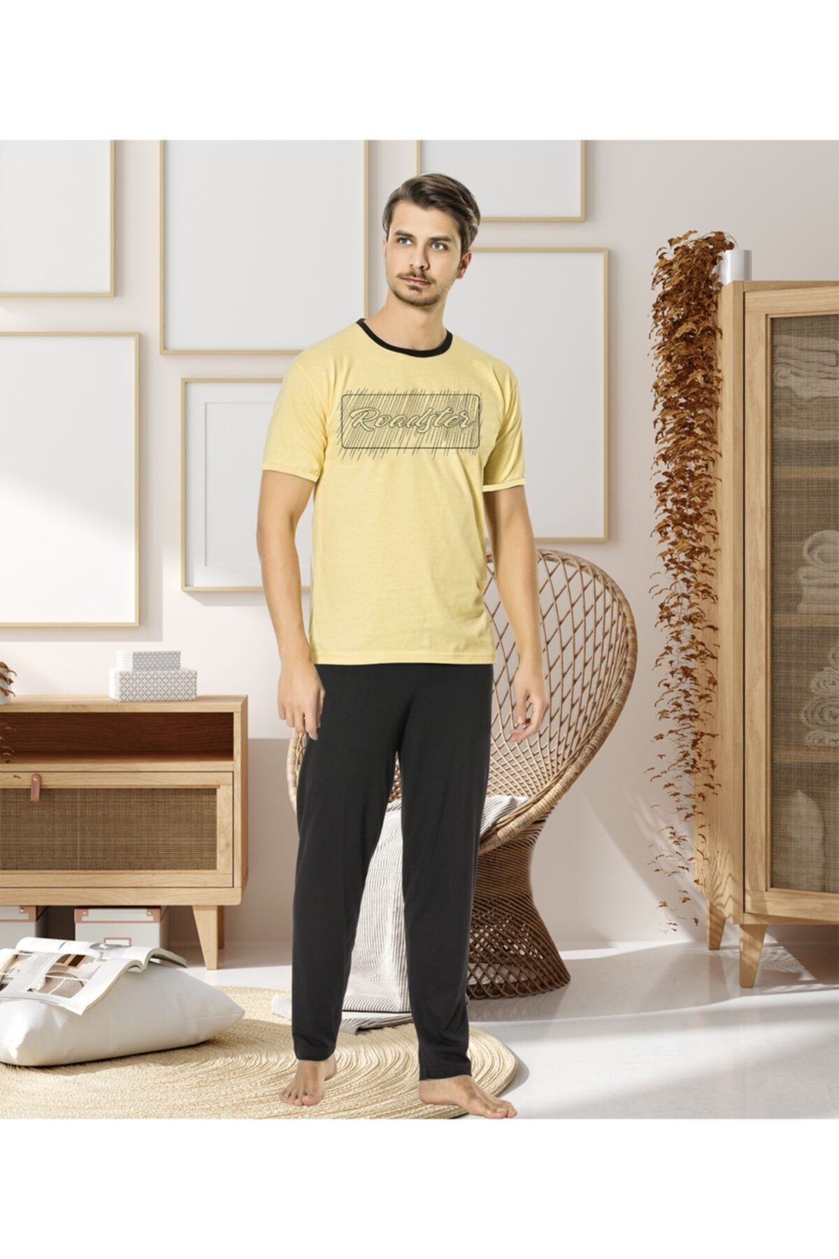 Süprem Çeyizlik Sarı 3'lü Erkek Pijama Takımı