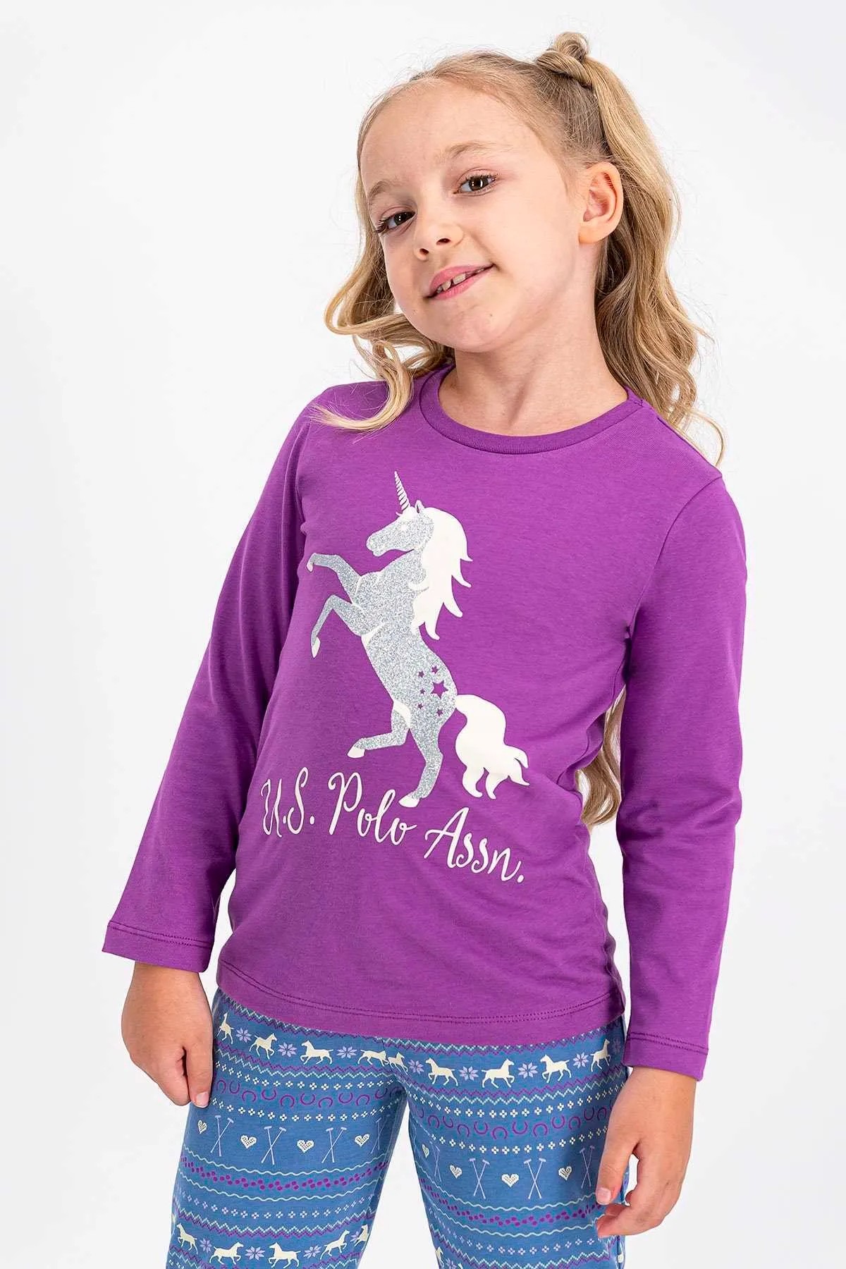 U.S. Polo Assn. Genç Kız Uzun Kollu Mor Pijama Takımı