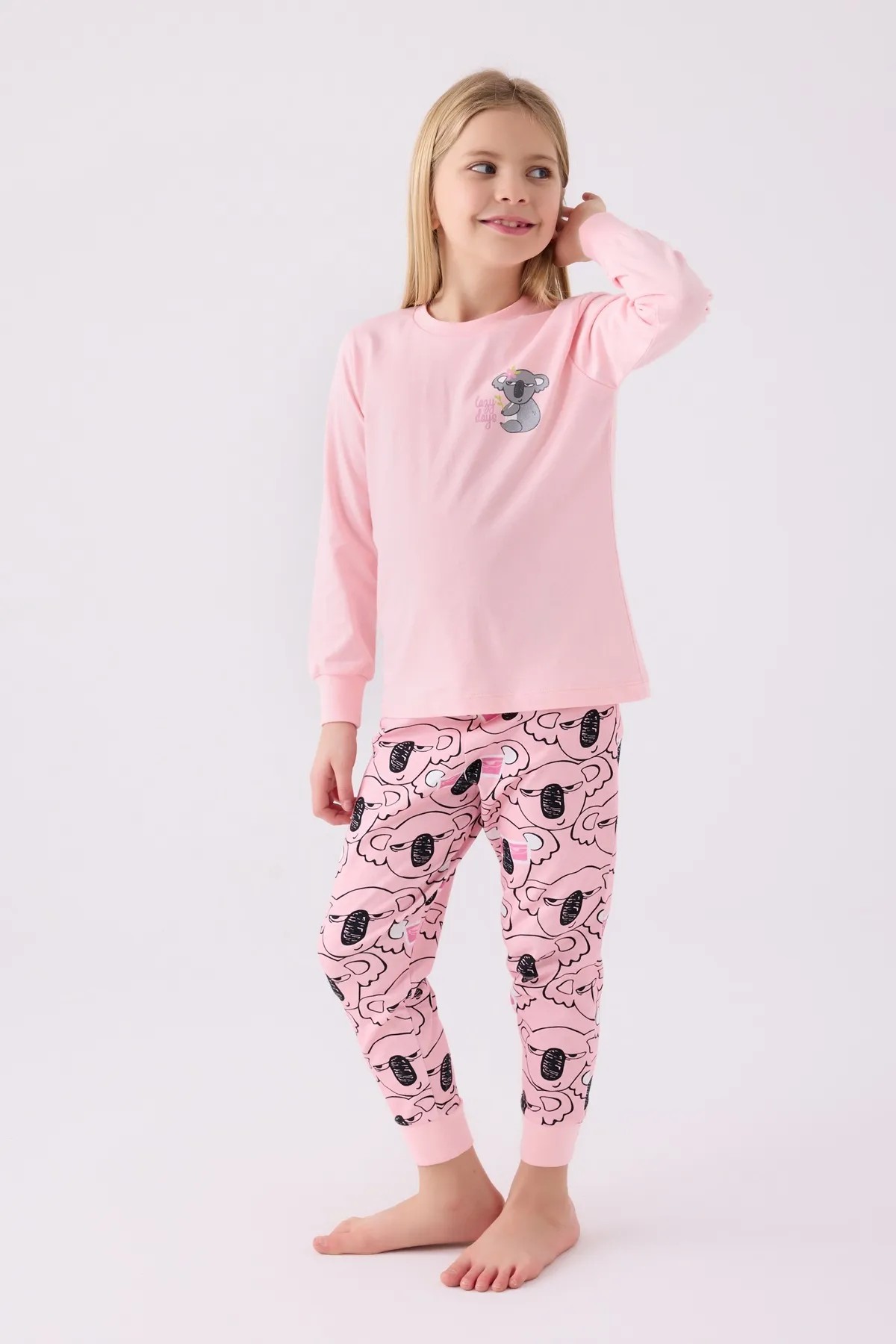Kız Çocuk Pembe Uzun Kol Pijama Takım