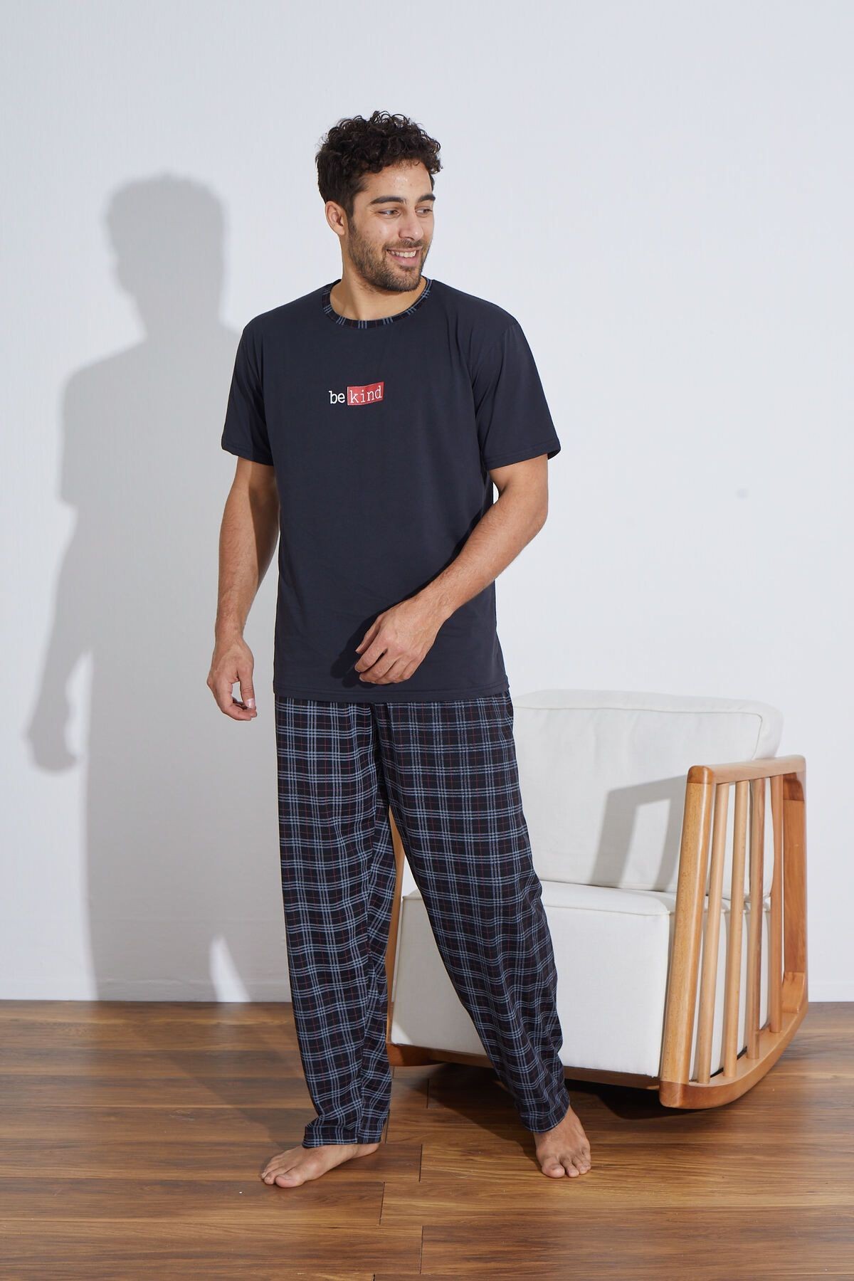 Ekoseli Penye Erkek Süprem (Yazlık) Pijama Takımı